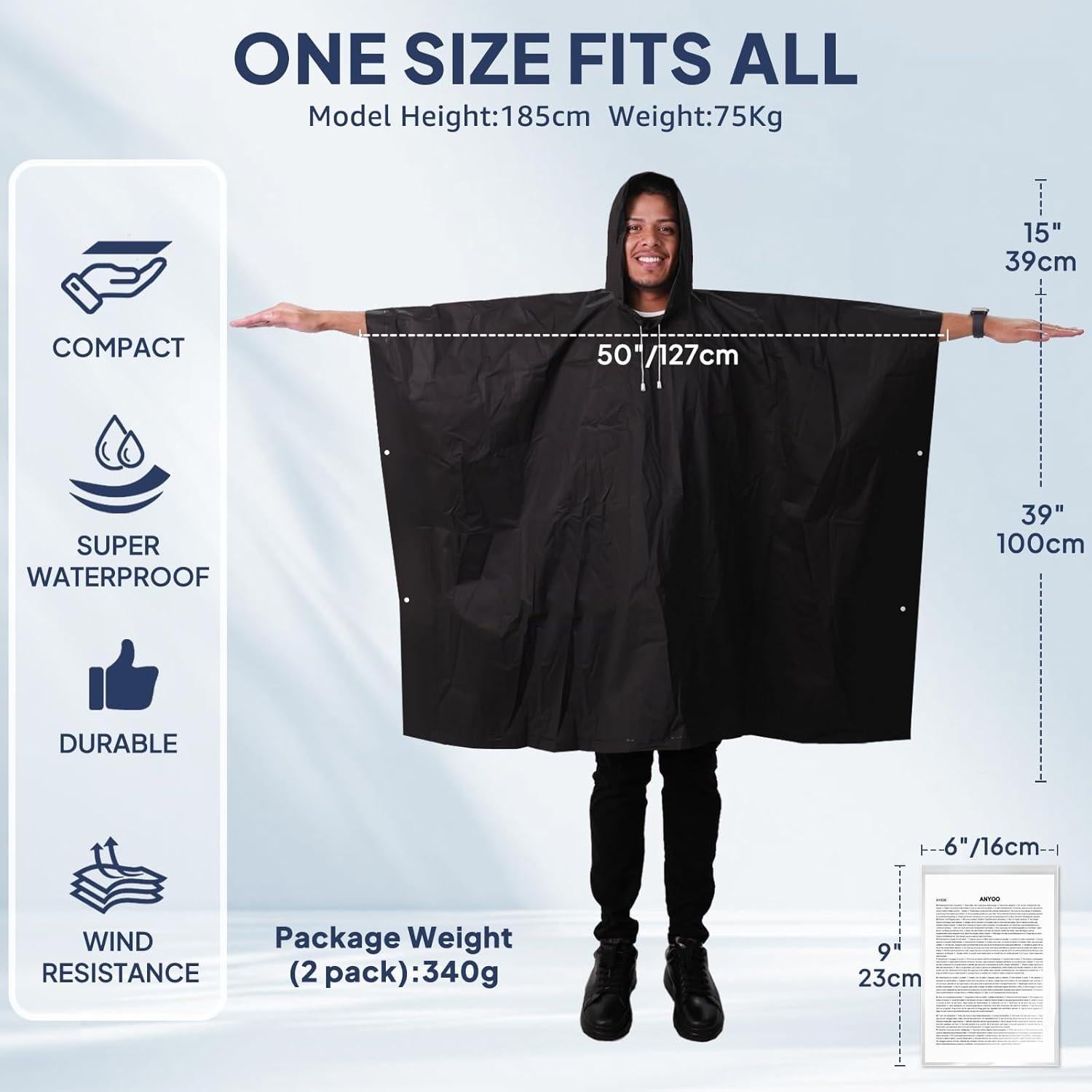 Ponchos de Lluvia ANYOO Reutilizables para Adultos - 2 Paquetes