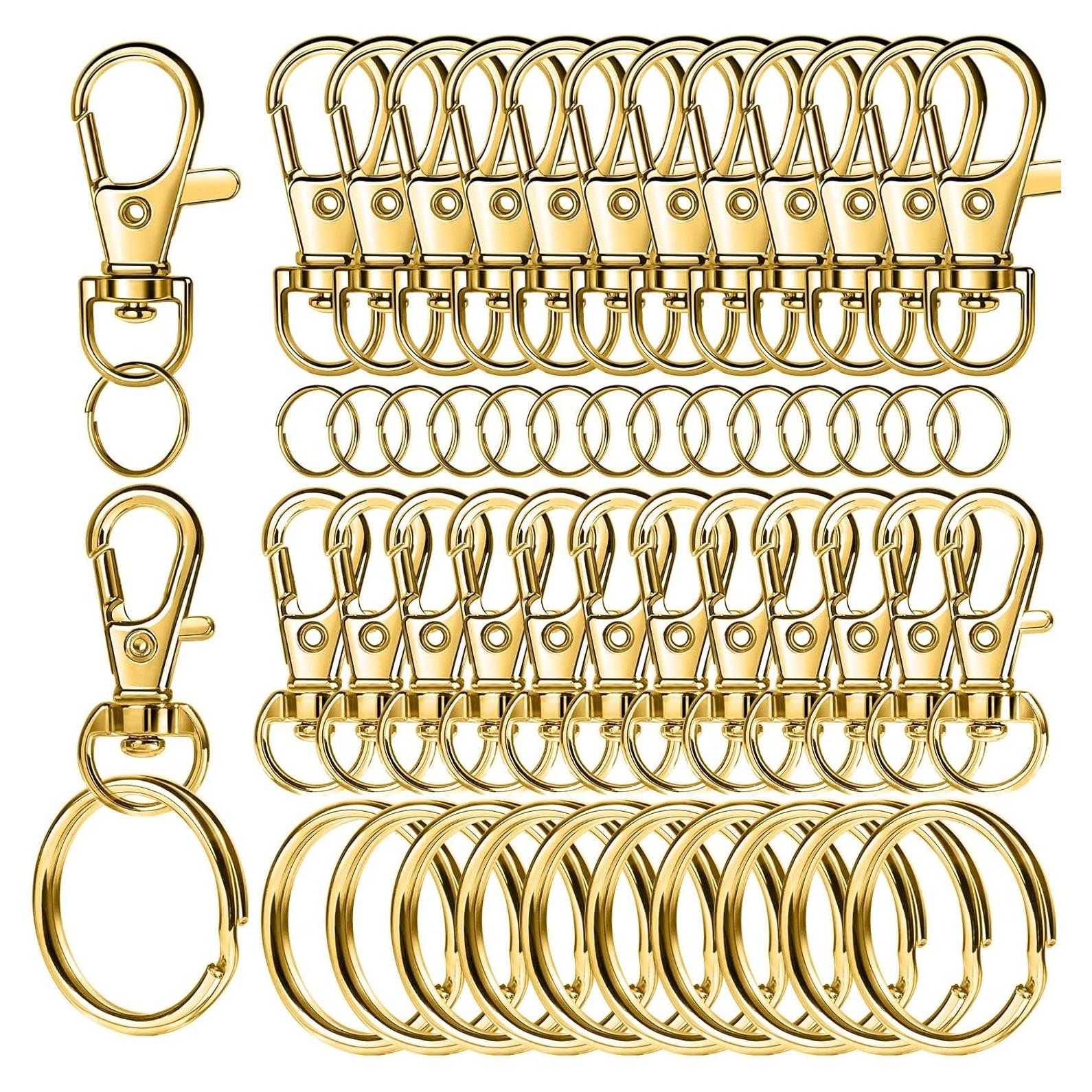 LEOBRO Kit 60 Piezas Ganchos y Anillos para Llaveros Dorado