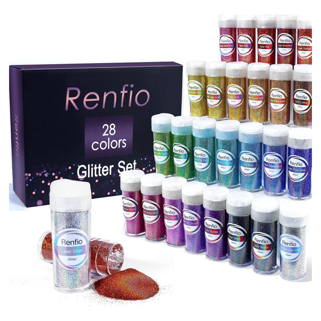 Conjunto de Brillantina Holográfica Renfio 28 Colores 420g
