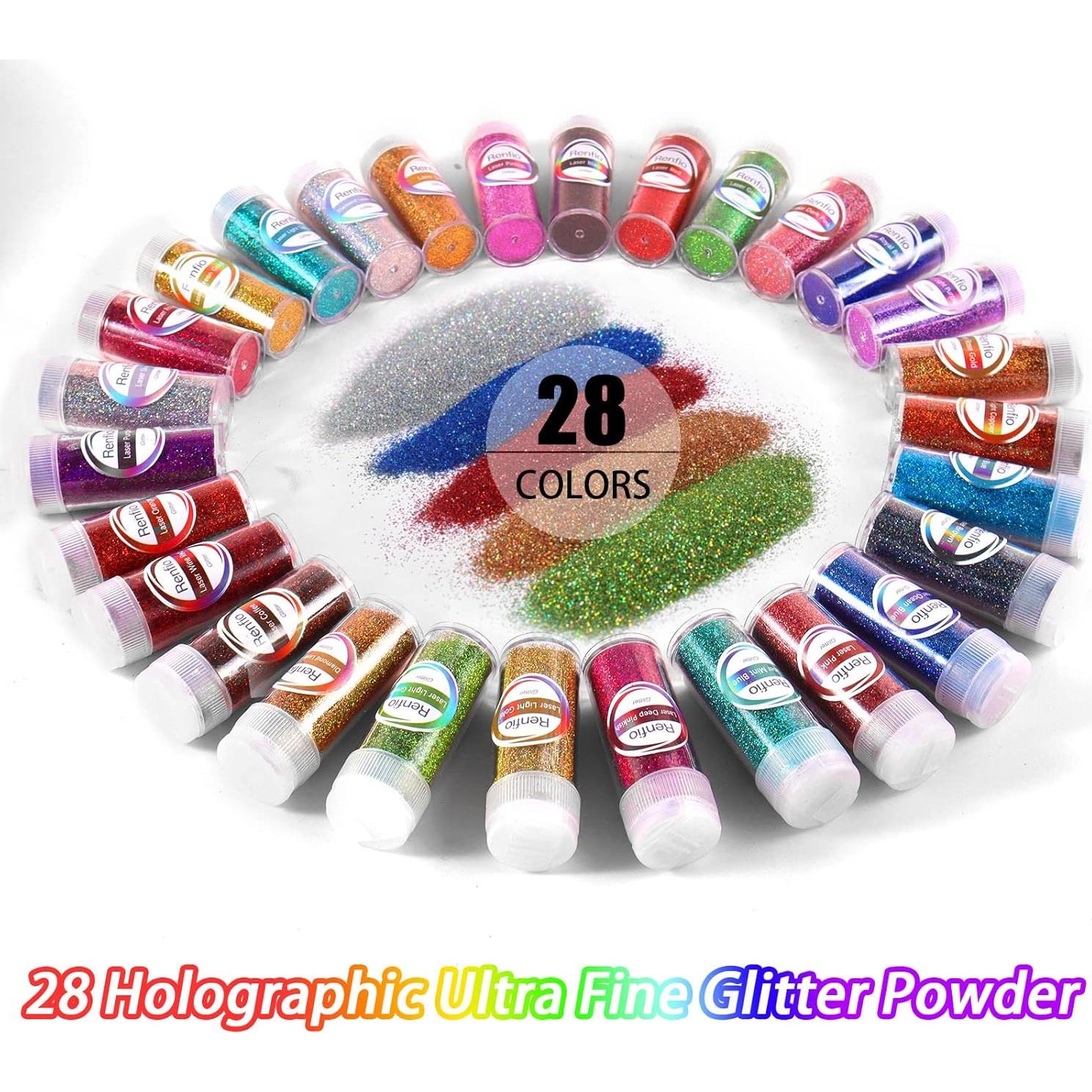 Conjunto de Brillantina Holográfica Renfio 28 Colores 420g