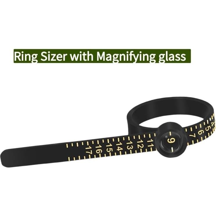 Ring Sizer with Magnifier Measuring Tool 1-17 Ring Measurer Flexible Ruler for Men&Women