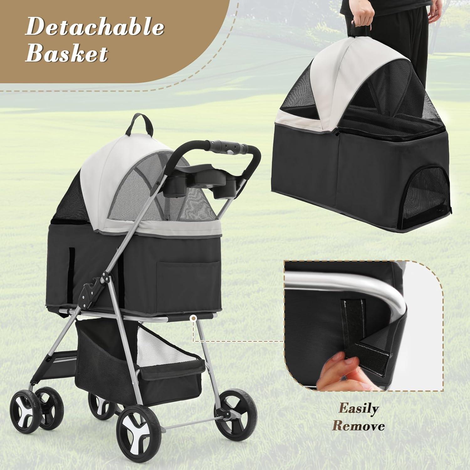 Carrito para Mascotas Colección Athena Negro 15 kg 4 Ruedas