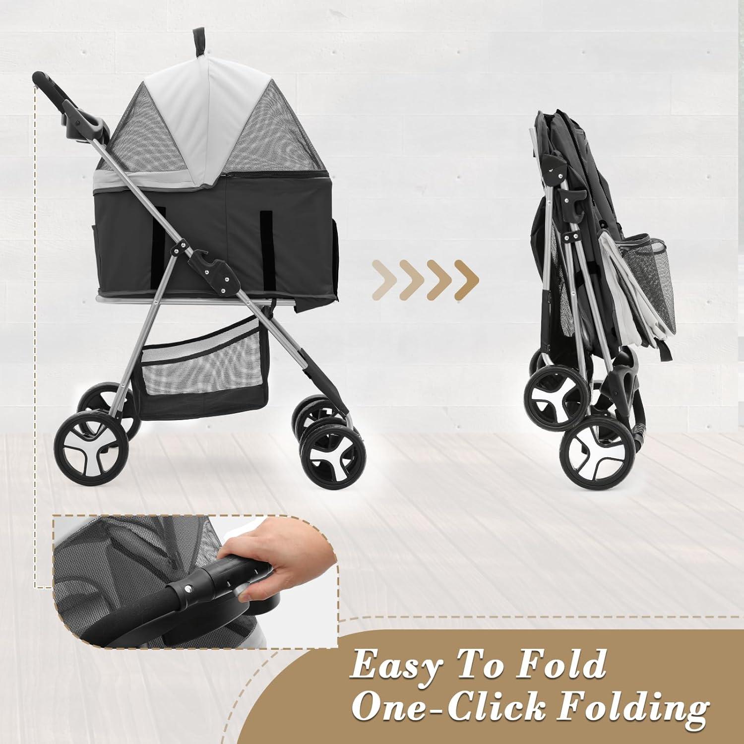 Carrito para Mascotas Colección Athena Negro 15 kg 4 Ruedas