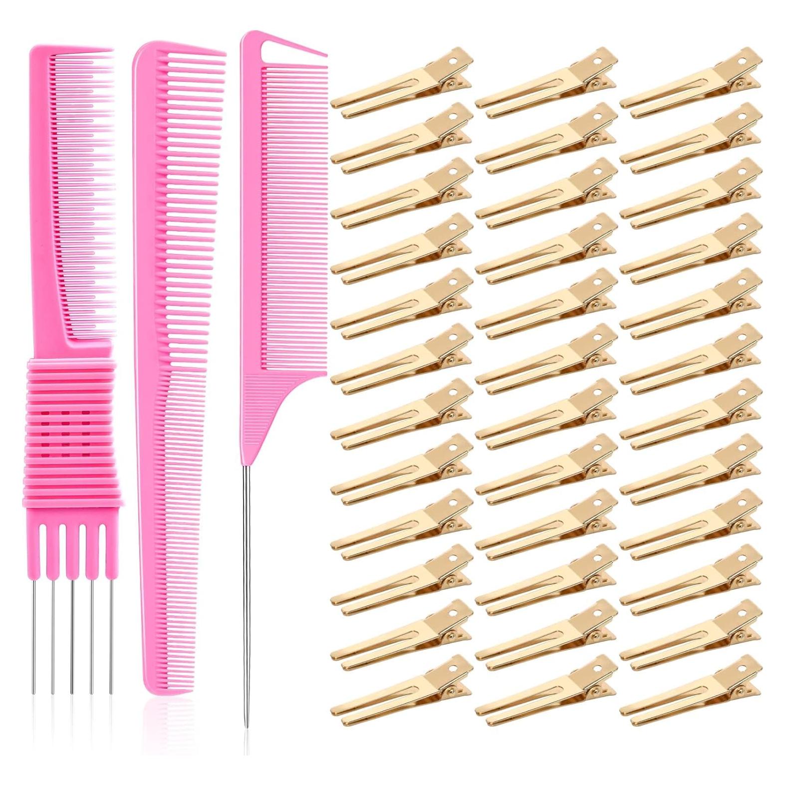 50 Clips de Rizo IKOCO Dorado + 3 Peines para Peluquería