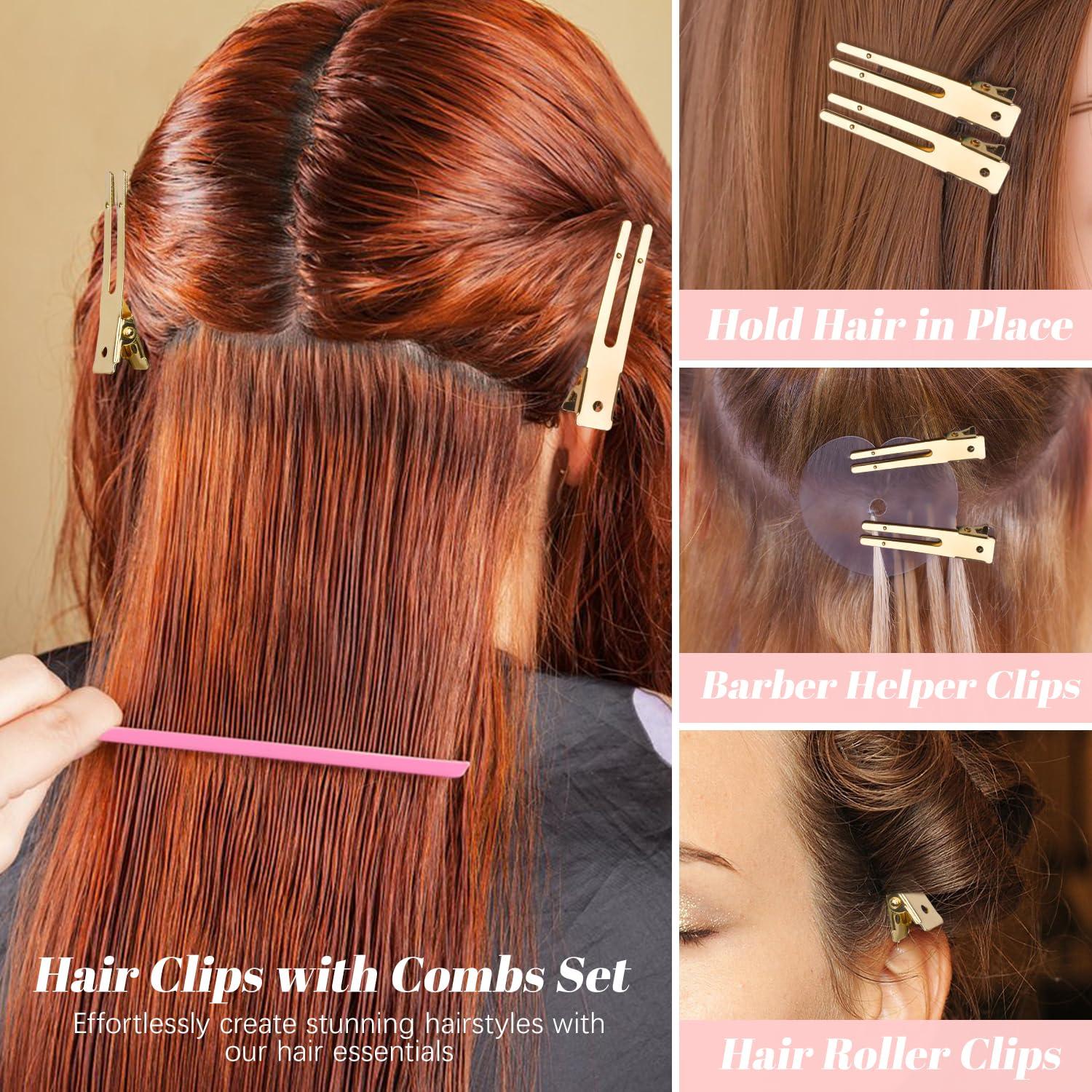 50 Clips de Rizo IKOCO Dorado + 3 Peines para Peluquería