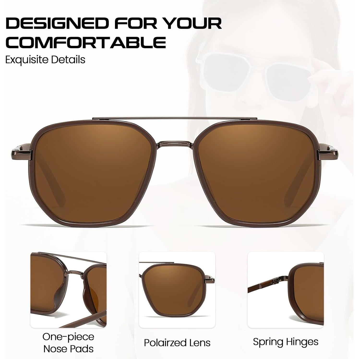 Gafas de sol aviador SODQW con marco cuadrado y doble puente