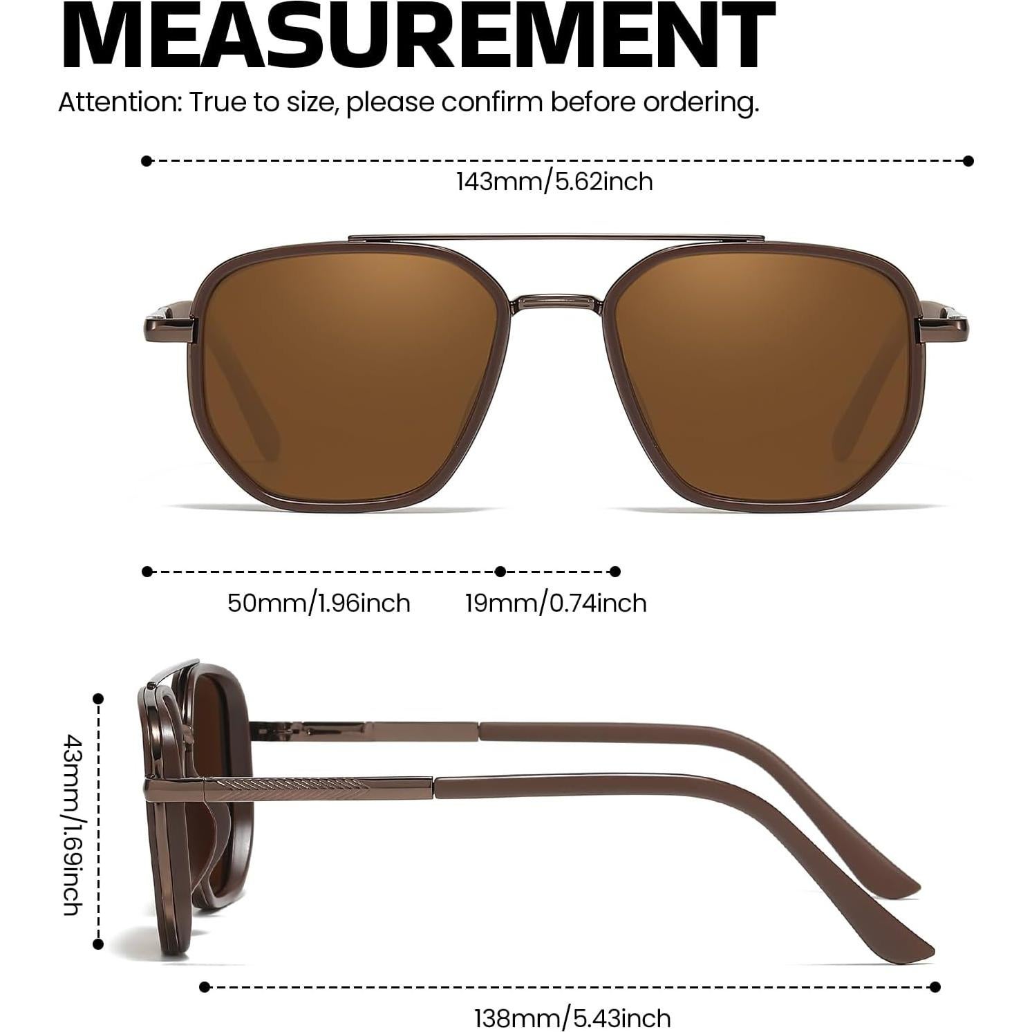 Gafas de sol aviador SODQW con marco cuadrado y doble puente