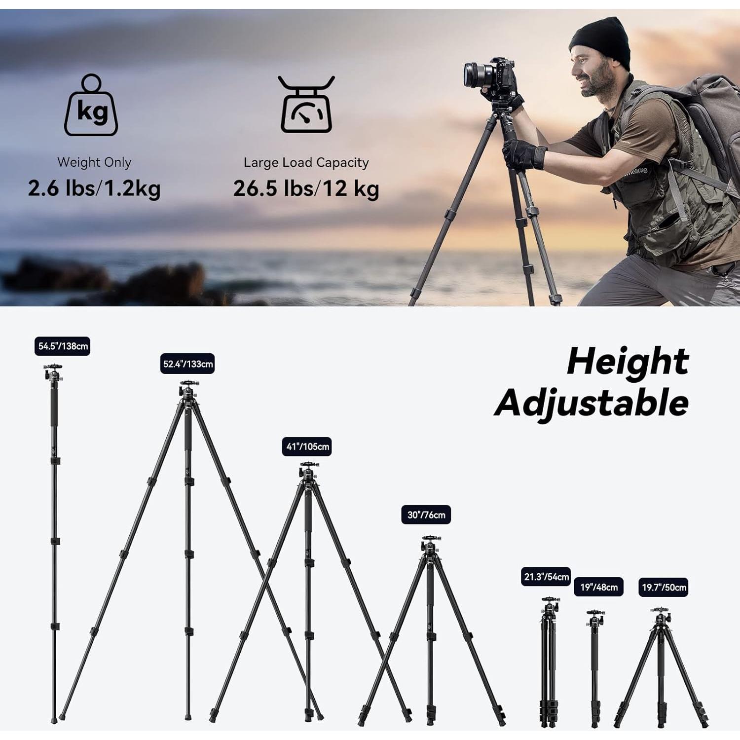 Trípode de fibra de carbono SmallRig AP-10, 52.4" ligero y compacto