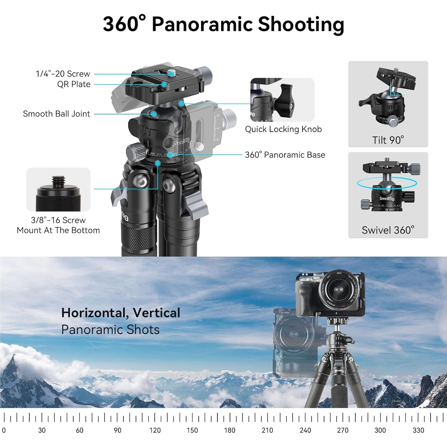 Trípode de fibra de carbono SmallRig AP-10, 52.4" ligero y compacto