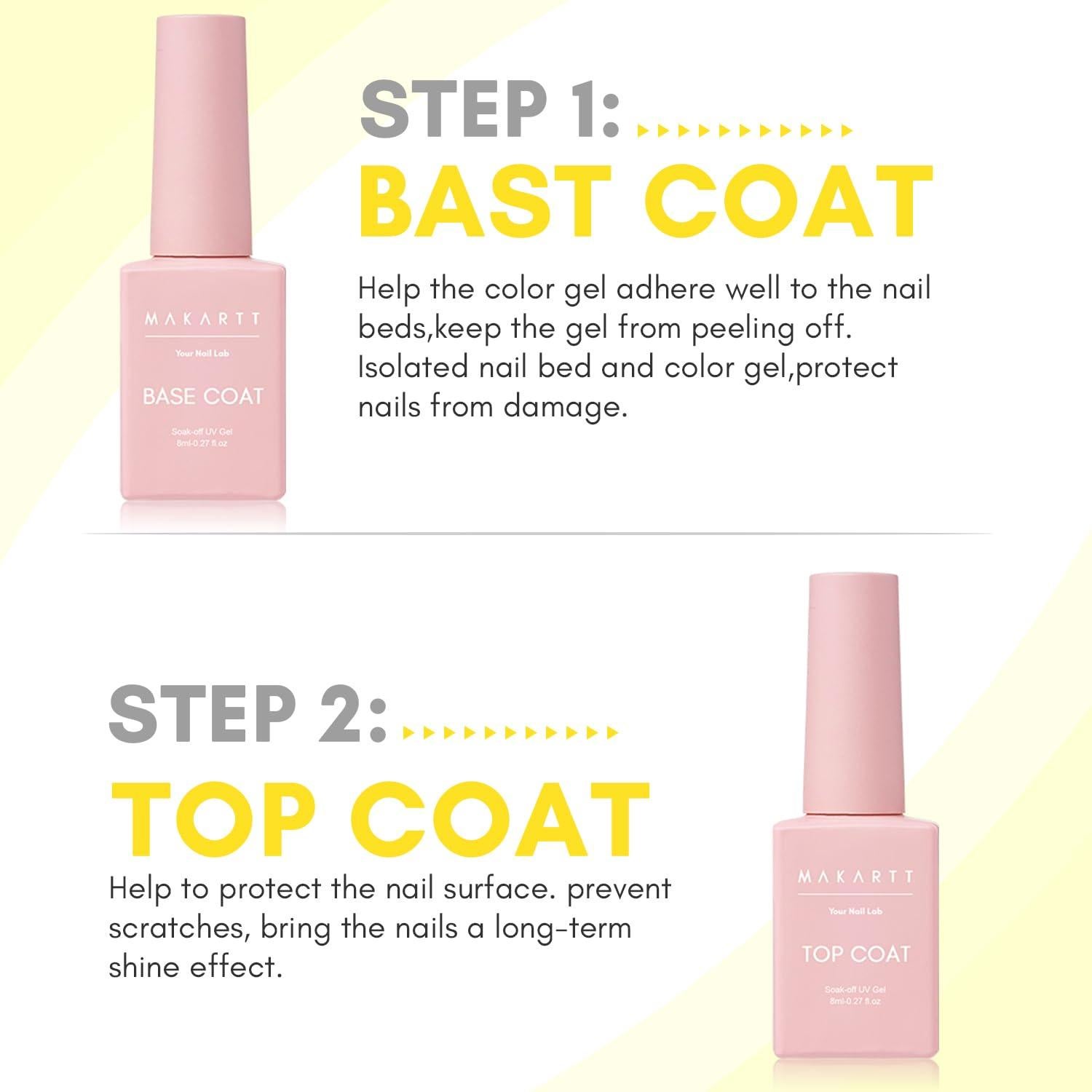 Kit Base y Top Coat Gel Makartt 8ml - Brillo Duradero y Resistente