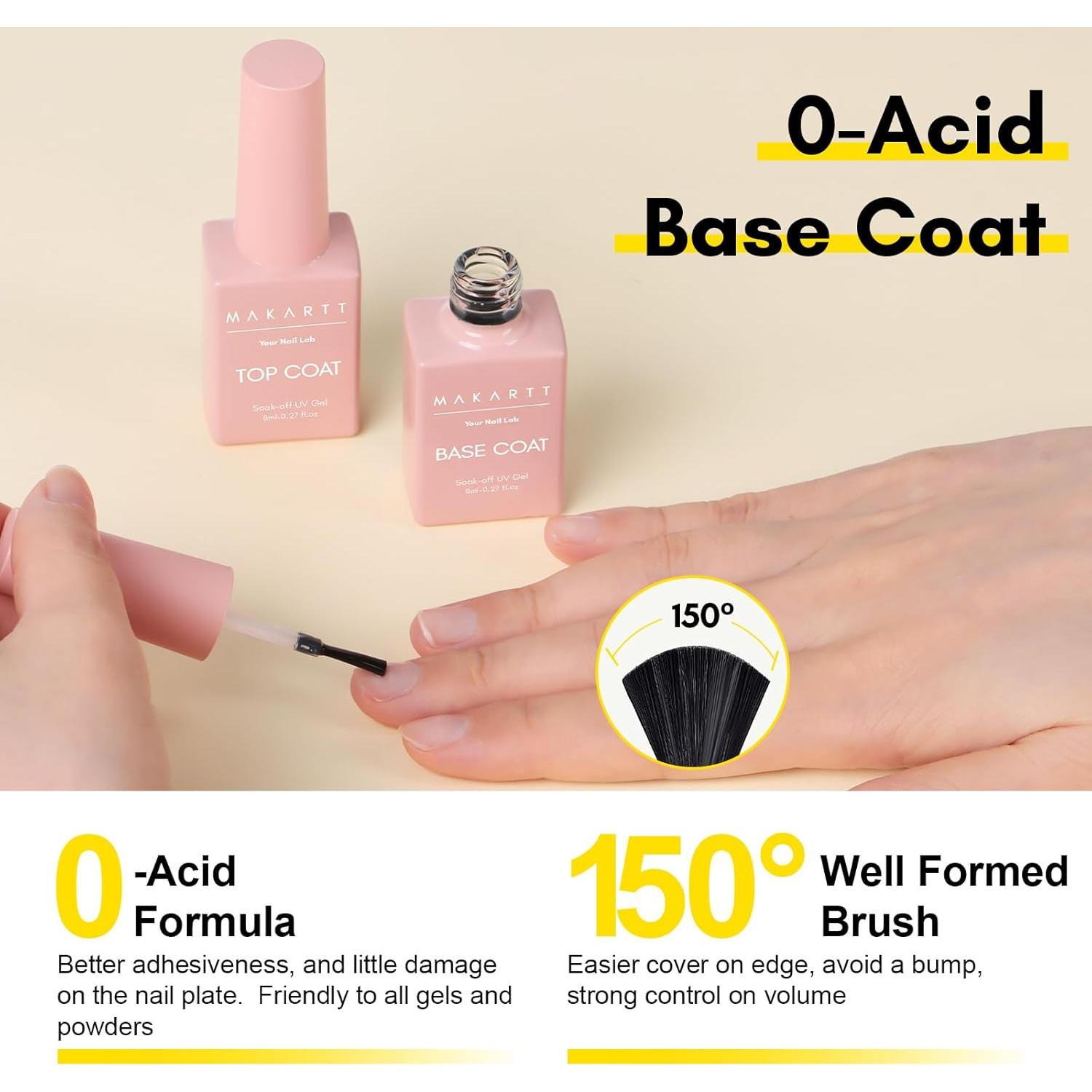 Kit Base y Top Coat Gel Makartt 8ml - Brillo Duradero y Resistente