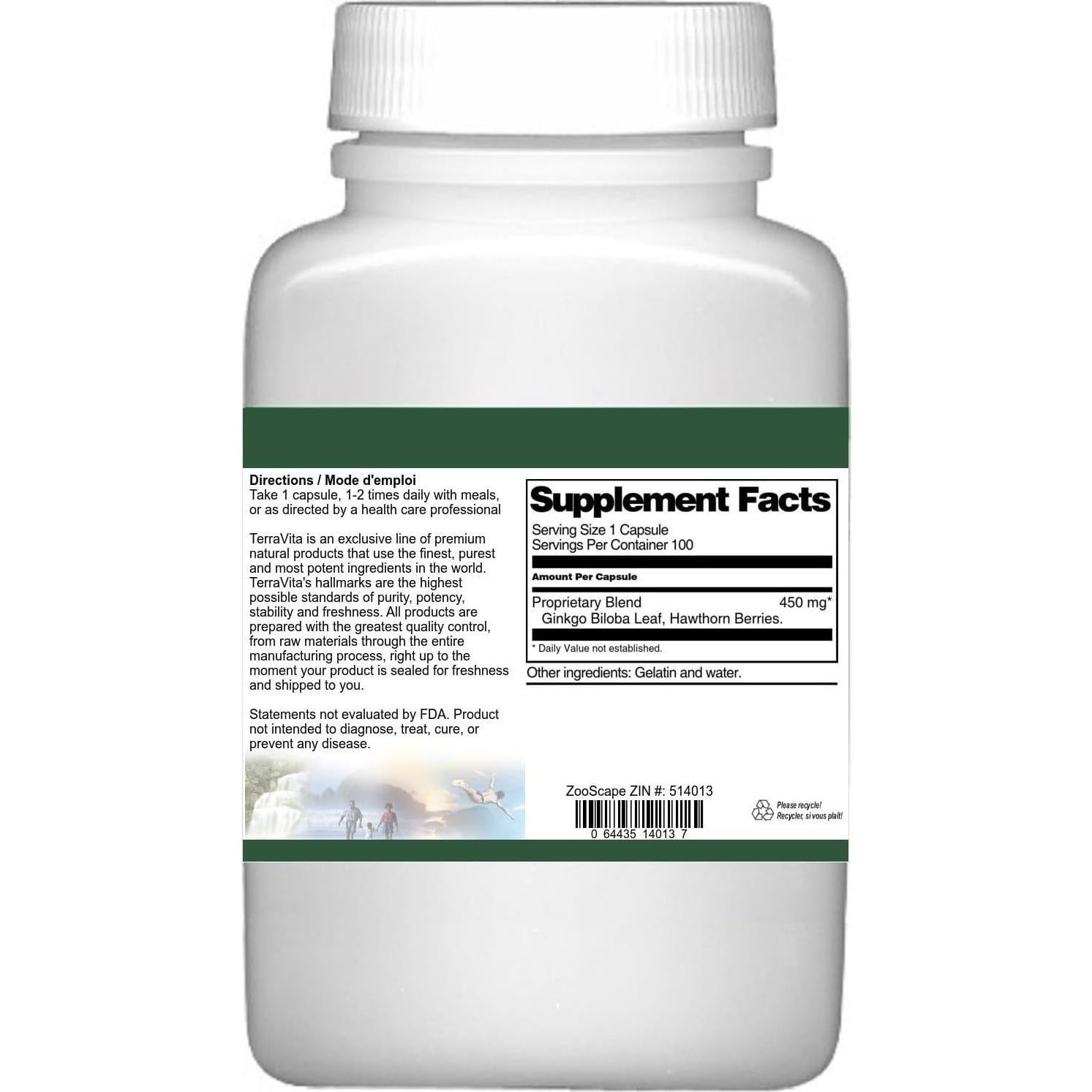 Fórmula Ginkgo y Espino TerraVita 450 mg 300 Cápsulas