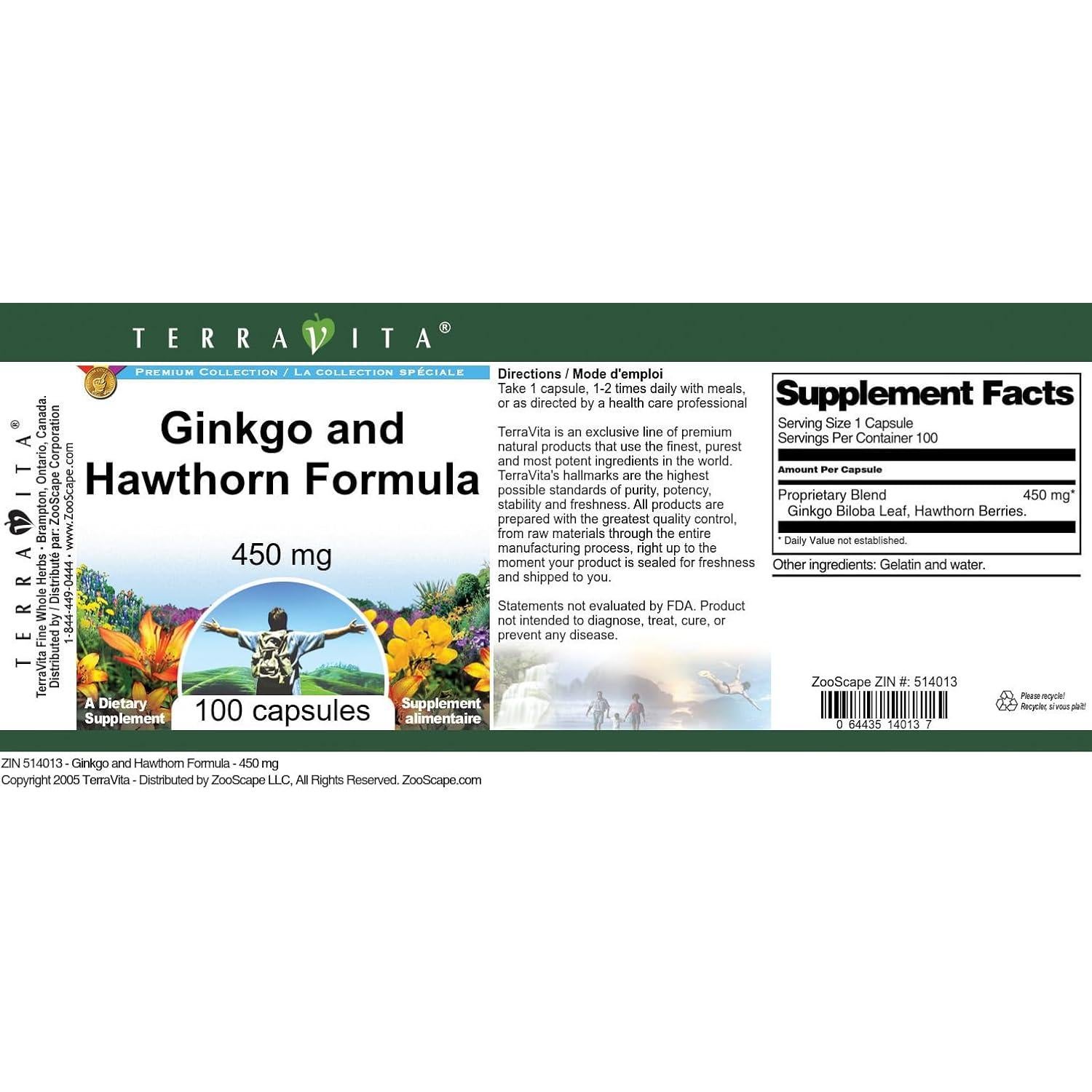 Fórmula Ginkgo y Espino TerraVita 450 mg 300 Cápsulas