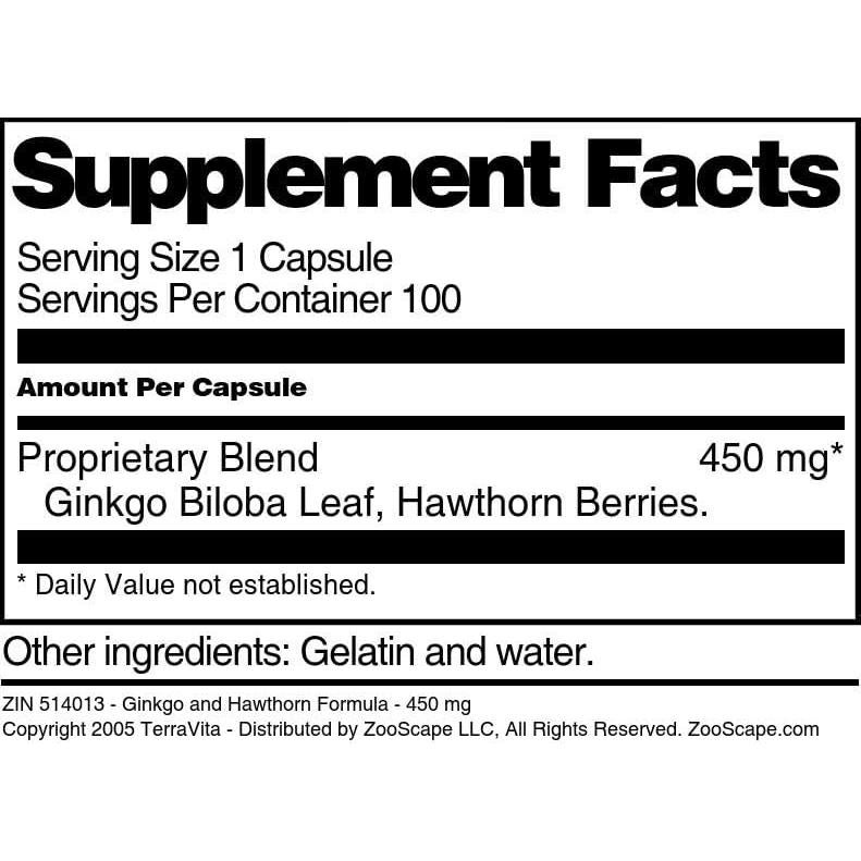Fórmula Ginkgo y Espino TerraVita 450 mg 300 Cápsulas