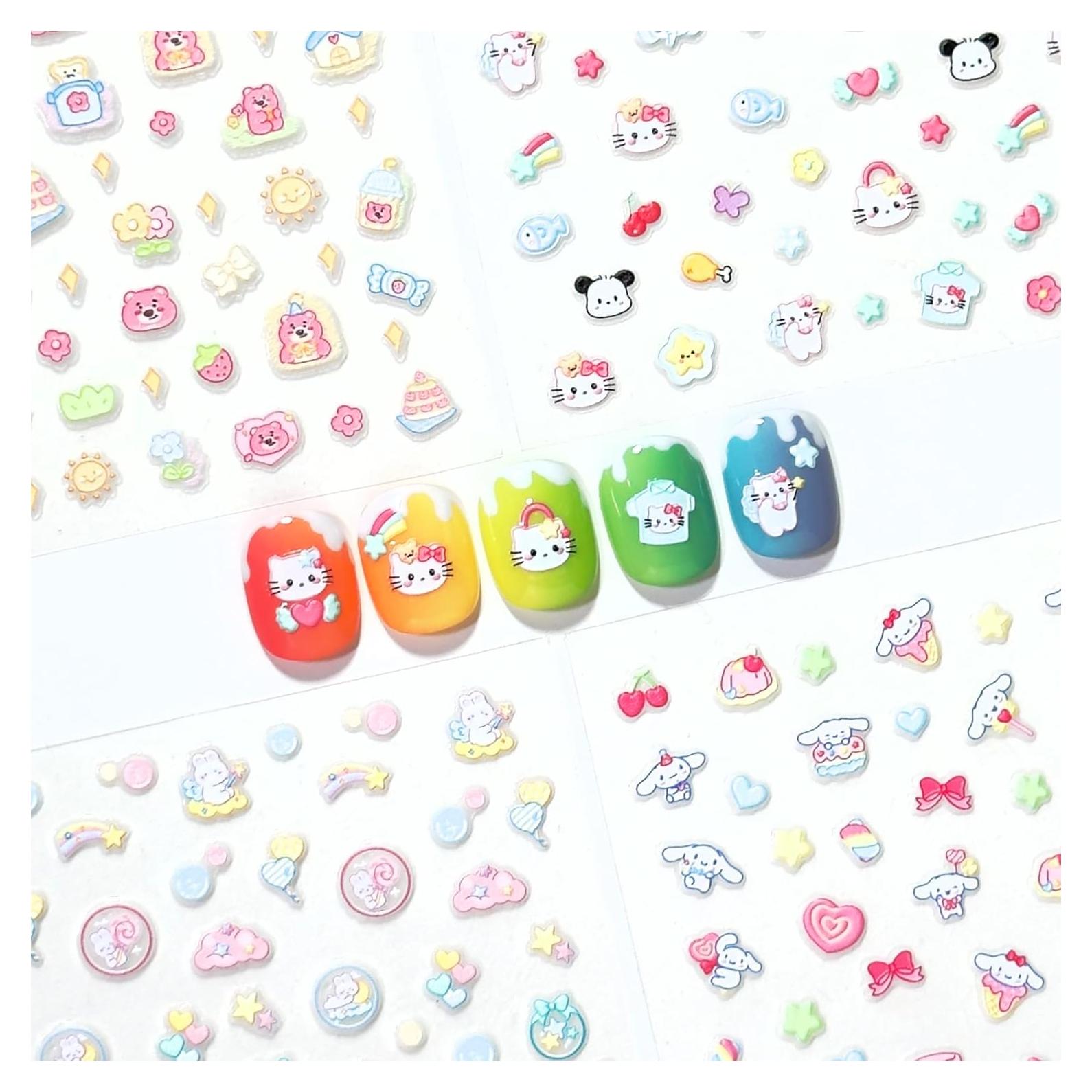 Calcomanías 3D para Uñas Kawaii Okiyomi - 4 Hojas Brillan en la Oscuridad