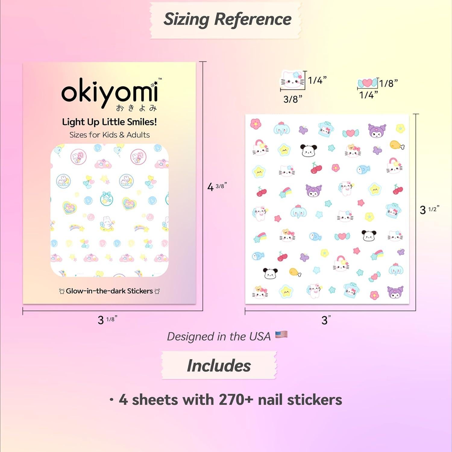 Calcomanías 3D para Uñas Kawaii Okiyomi - 4 Hojas Brillan en la Oscuridad