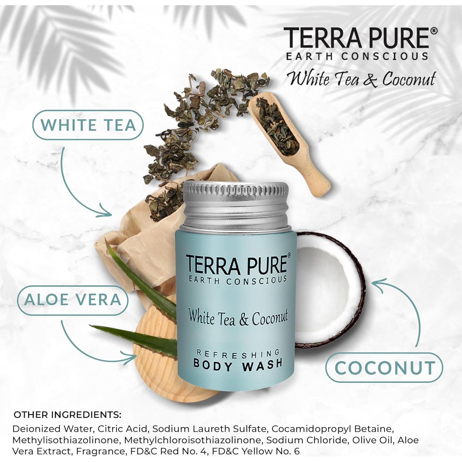 Gel de Ducha Terra Pure Té Blanco y Coco 1 oz - Paquete 100