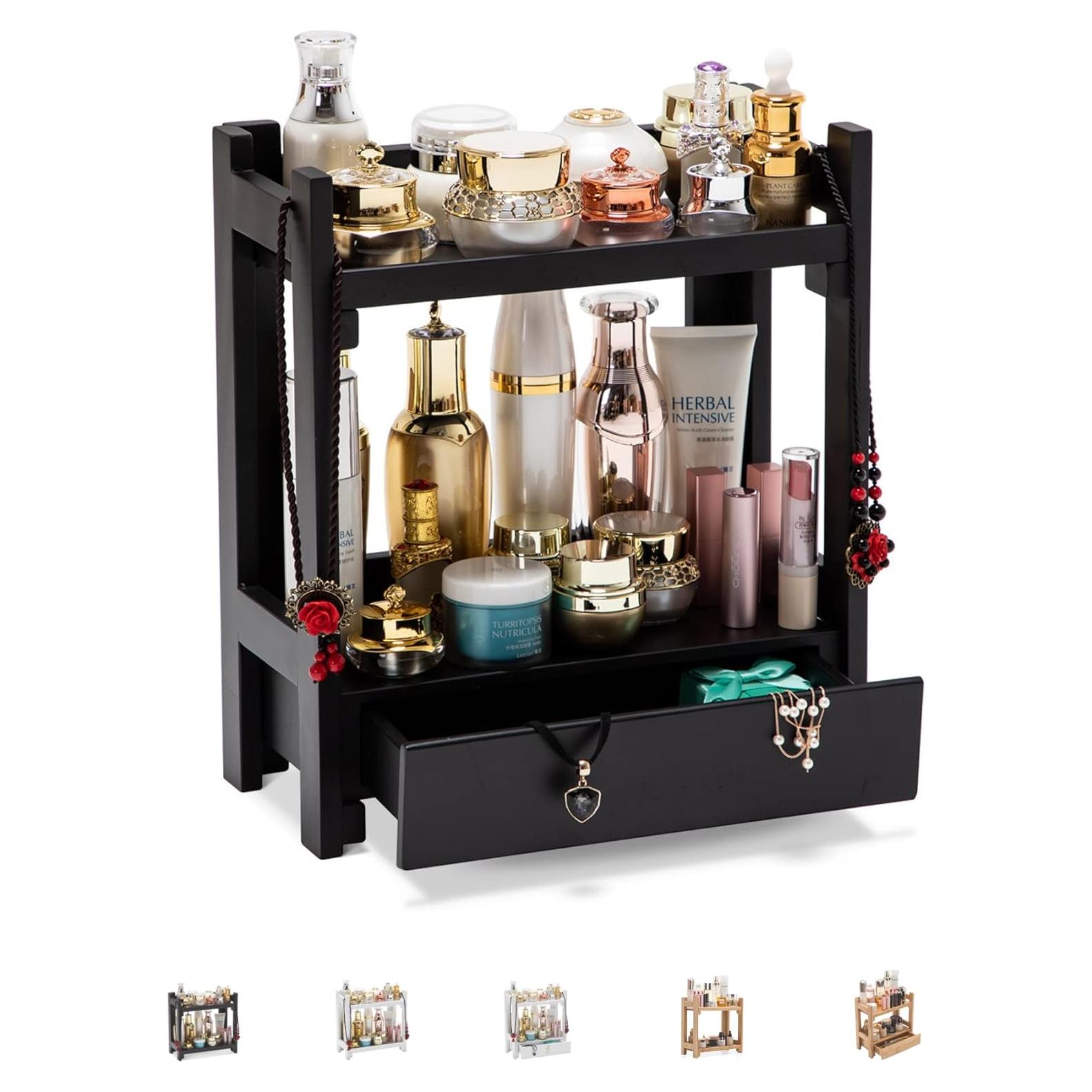 Organizador de Maquillaje GOBAM de Bambú con Cajón Negro