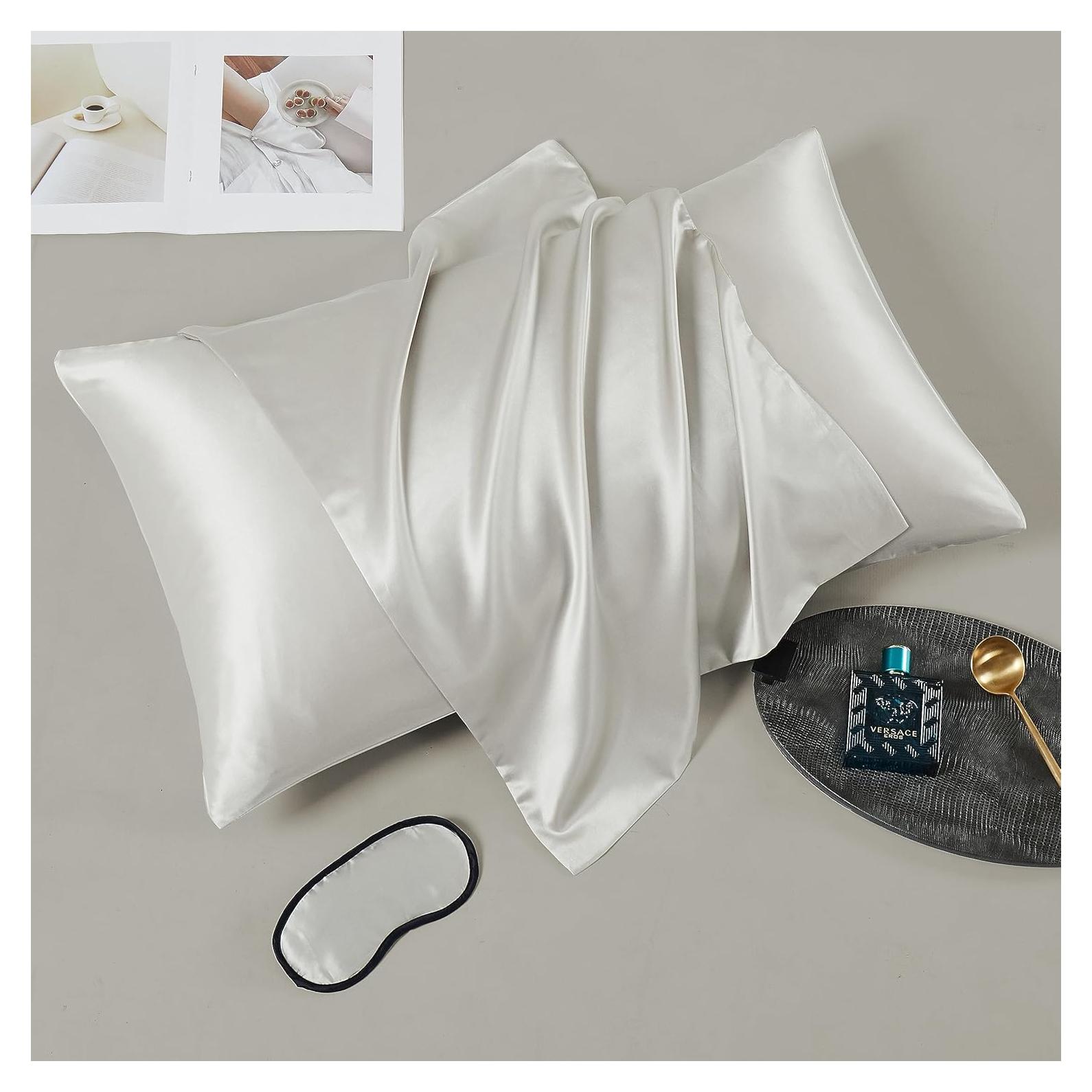 Funda de Almohada de Seda Reina Simple y Opulencia Gris Hierro