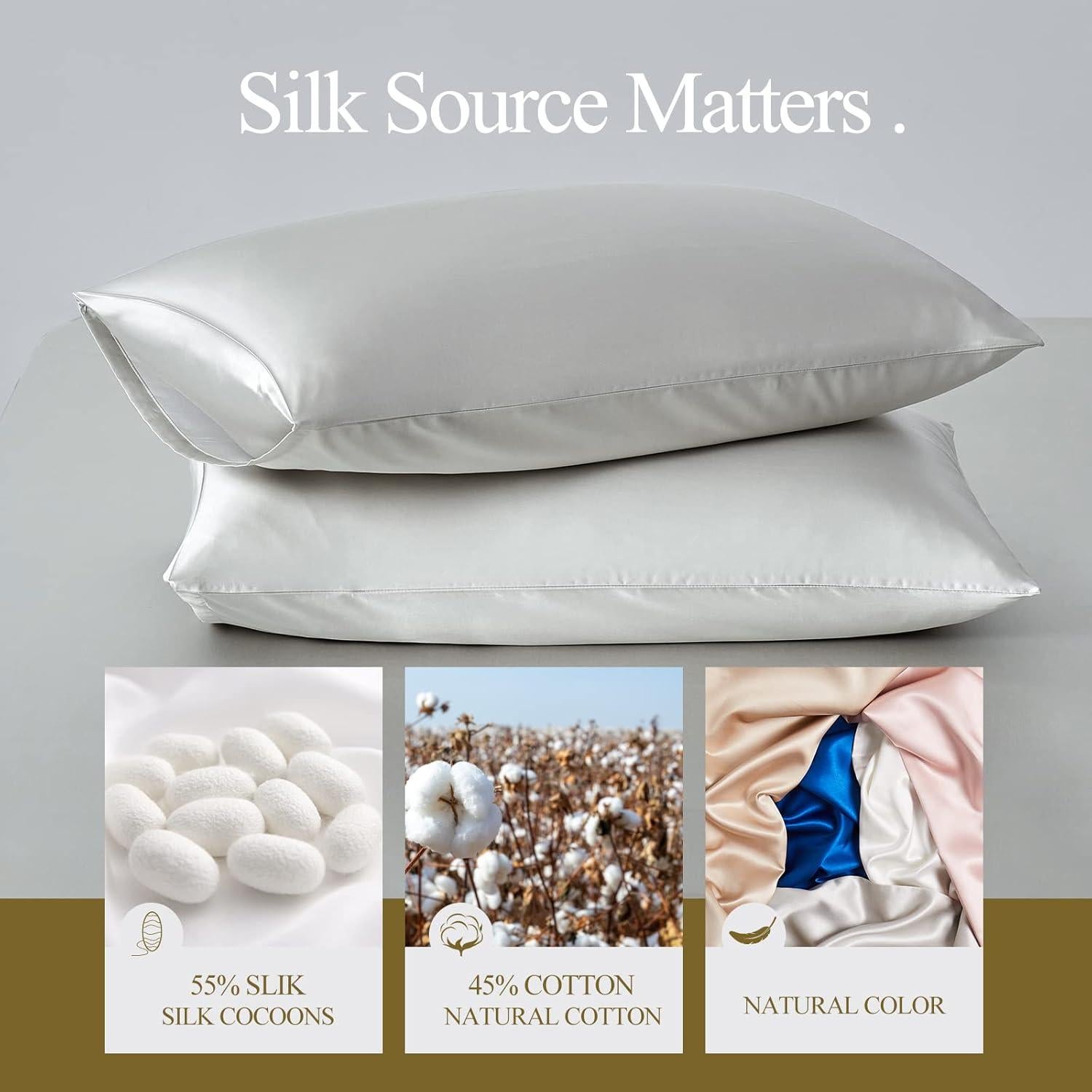 Funda de Almohada de Seda Reina Simple y Opulencia Gris Hierro