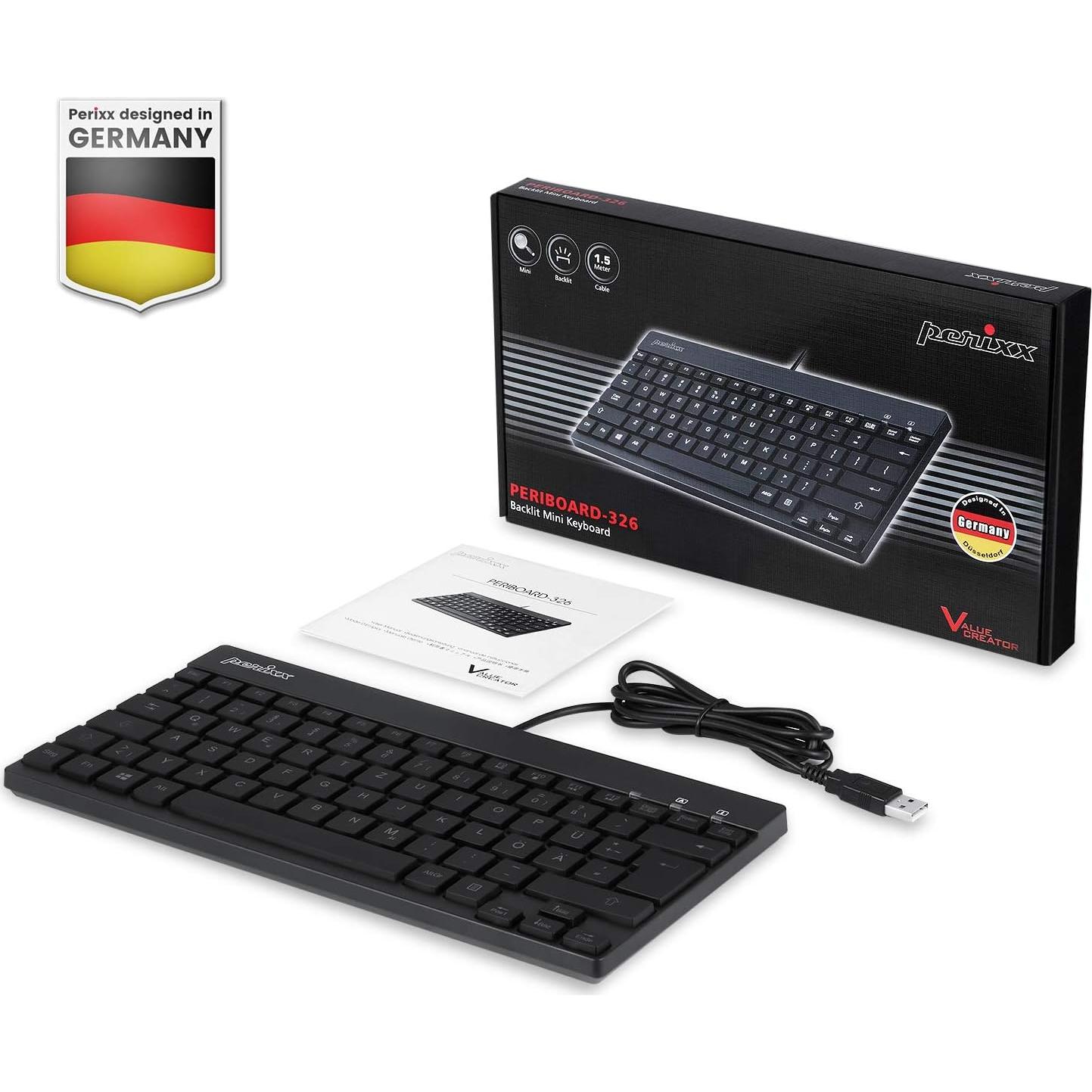 Teclado Mini USB Perixx PERIBOARD-326 Retroiluminado