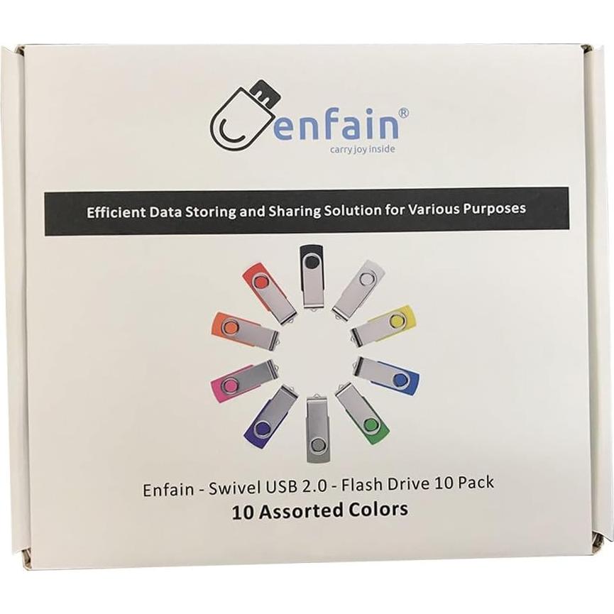 Pendrives USB 2.0 Enfain 10 Unidades 128MB Multicolor Giratorio