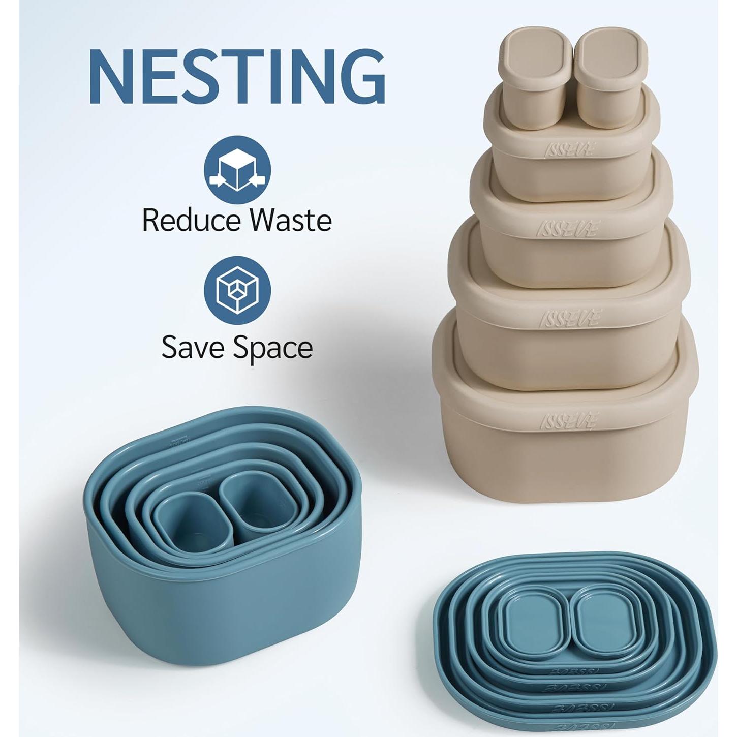 Set de 6 Recipientes de Almacenamiento de Silicona ISSEVE 1000ml