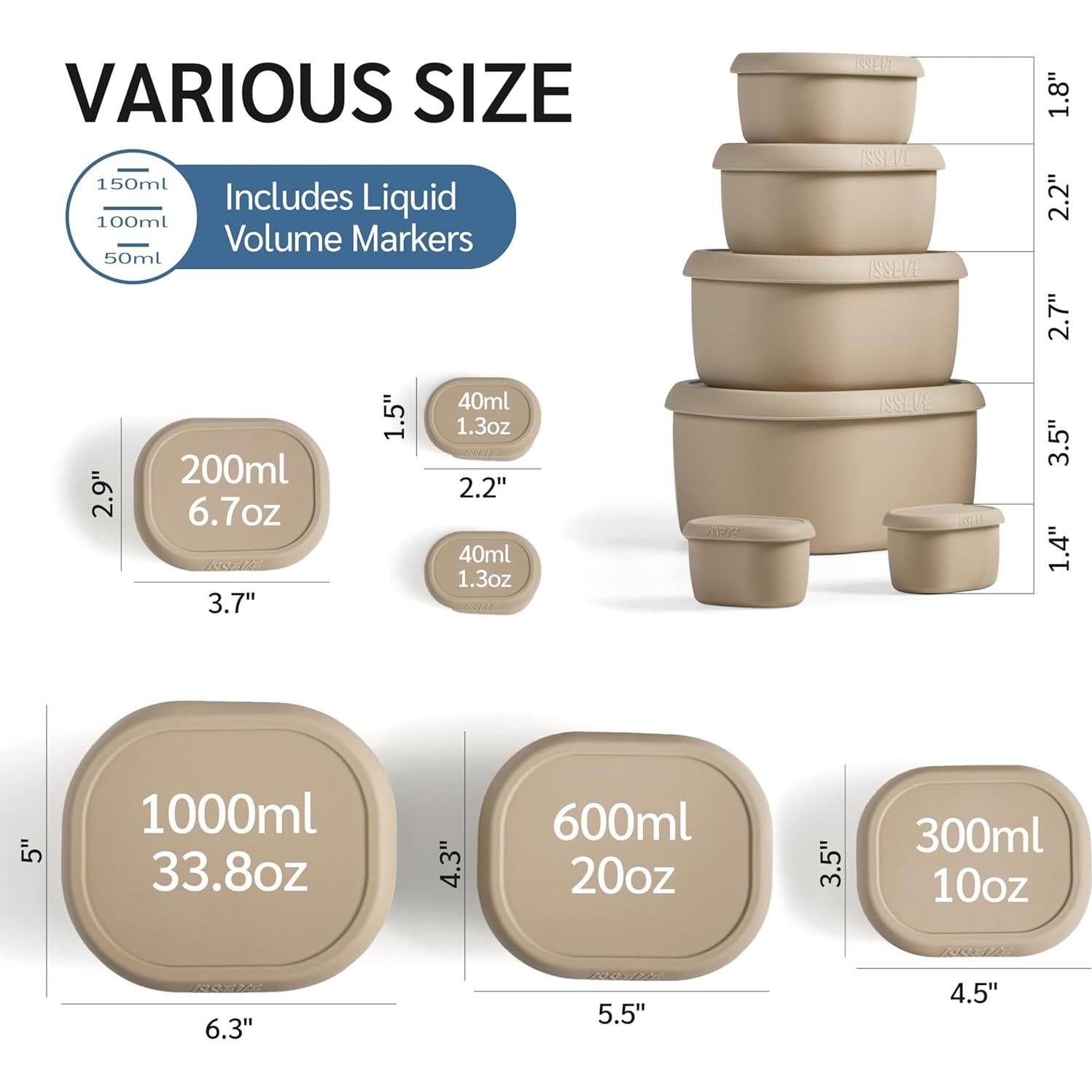 Set de 6 Recipientes de Almacenamiento de Silicona ISSEVE 1000ml