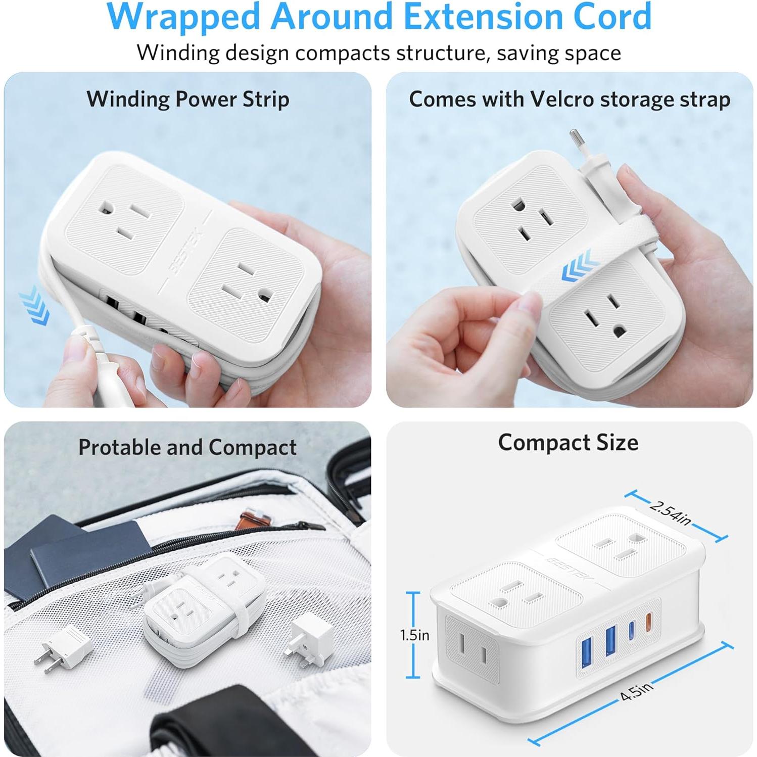 Adaptador de Enchufe de Viaje BESTEK 8 en 1 con USB-C 1.1m