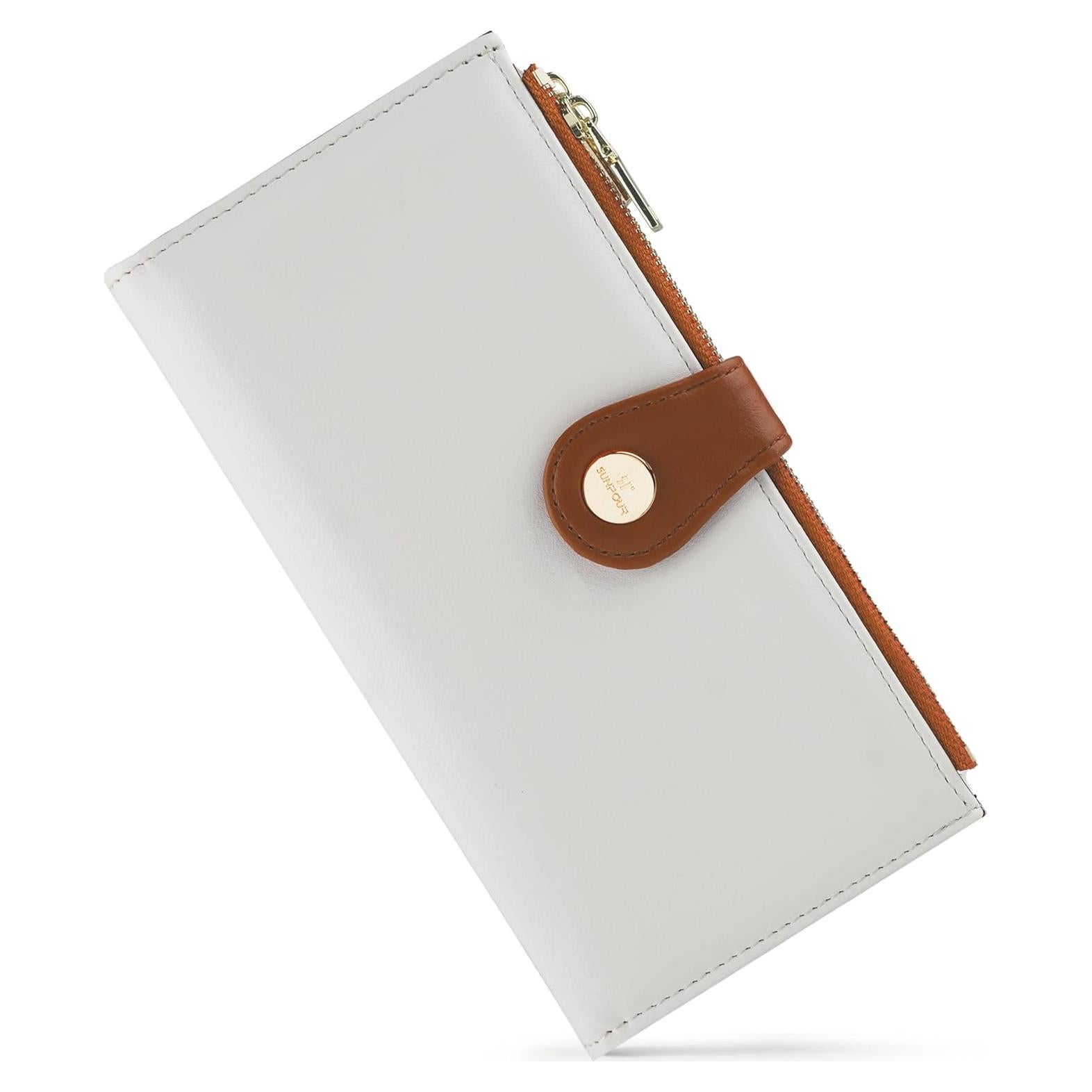 Cartera delgada de cuero RFID para mujer CK888 - Beige y Marrón