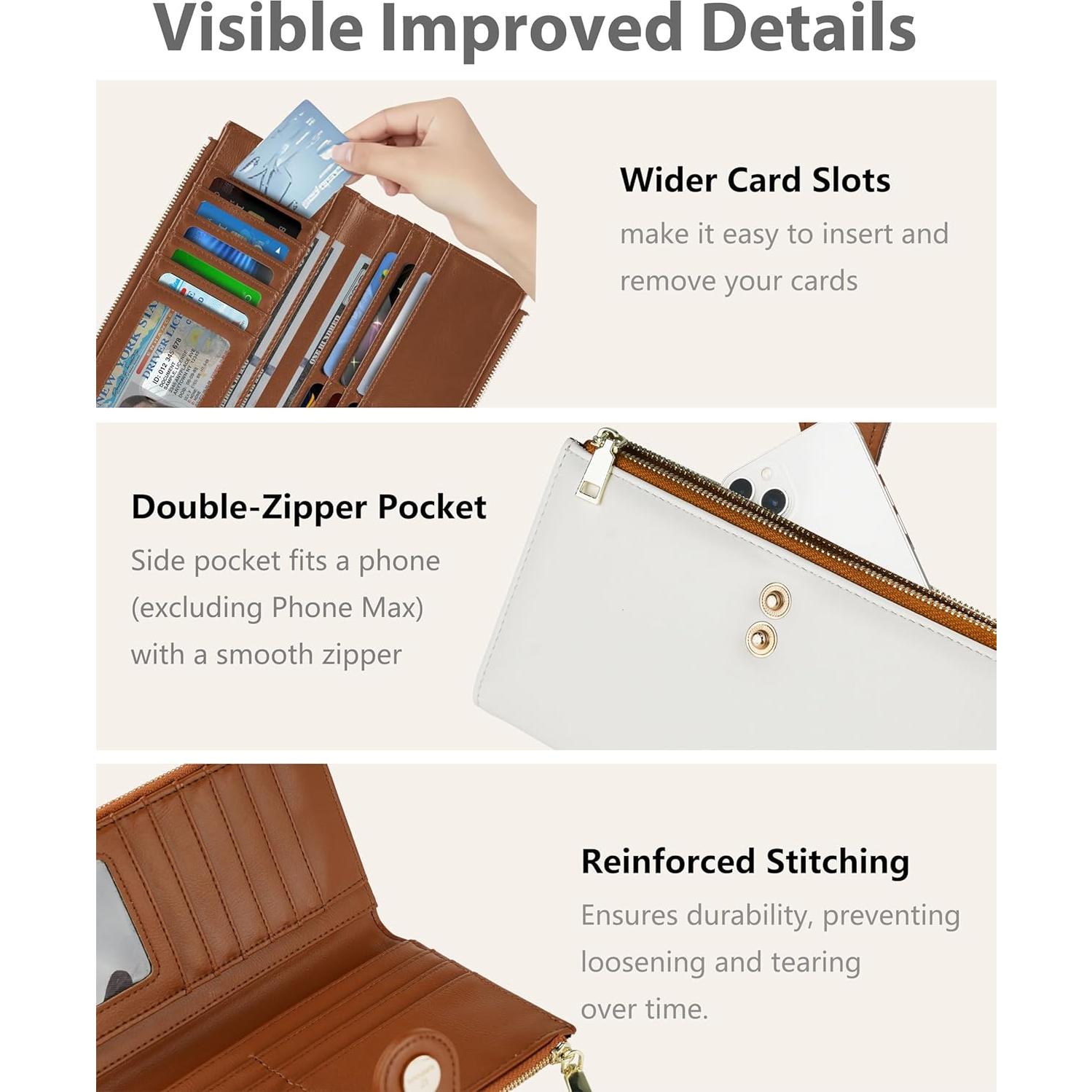 Cartera delgada de cuero RFID para mujer CK888 - Beige y Marrón