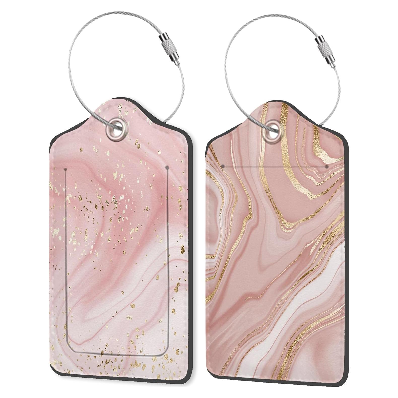 Juego de 2 Etiquetas de Equipaje DEMACYA Cuero Mármol Oro