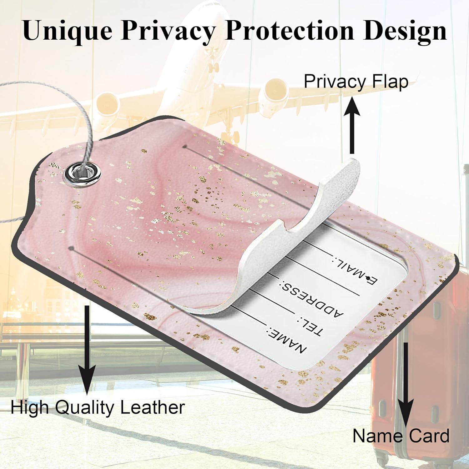 Juego de 2 Etiquetas de Equipaje DEMACYA Cuero Mármol Oro