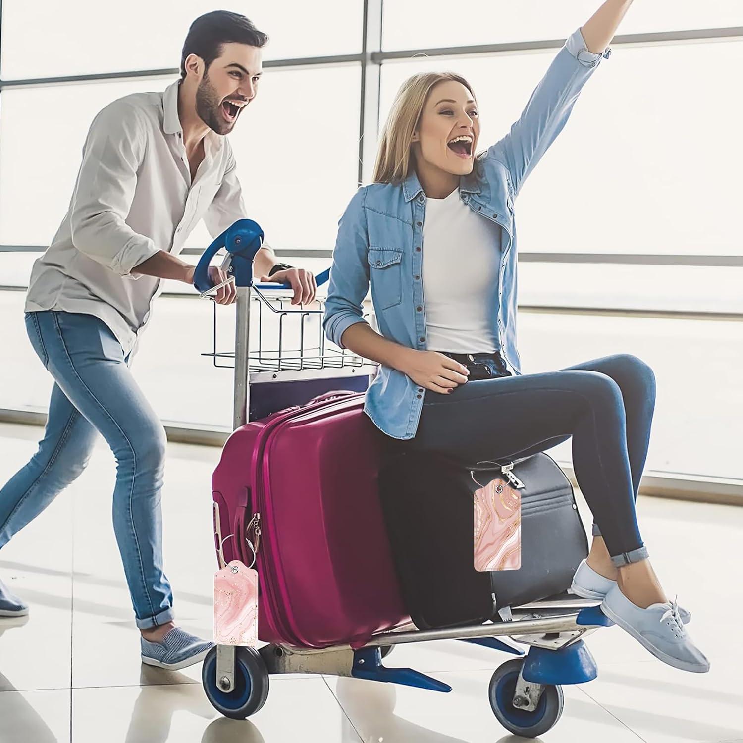 Juego de 2 Etiquetas de Equipaje DEMACYA Cuero Mármol Oro