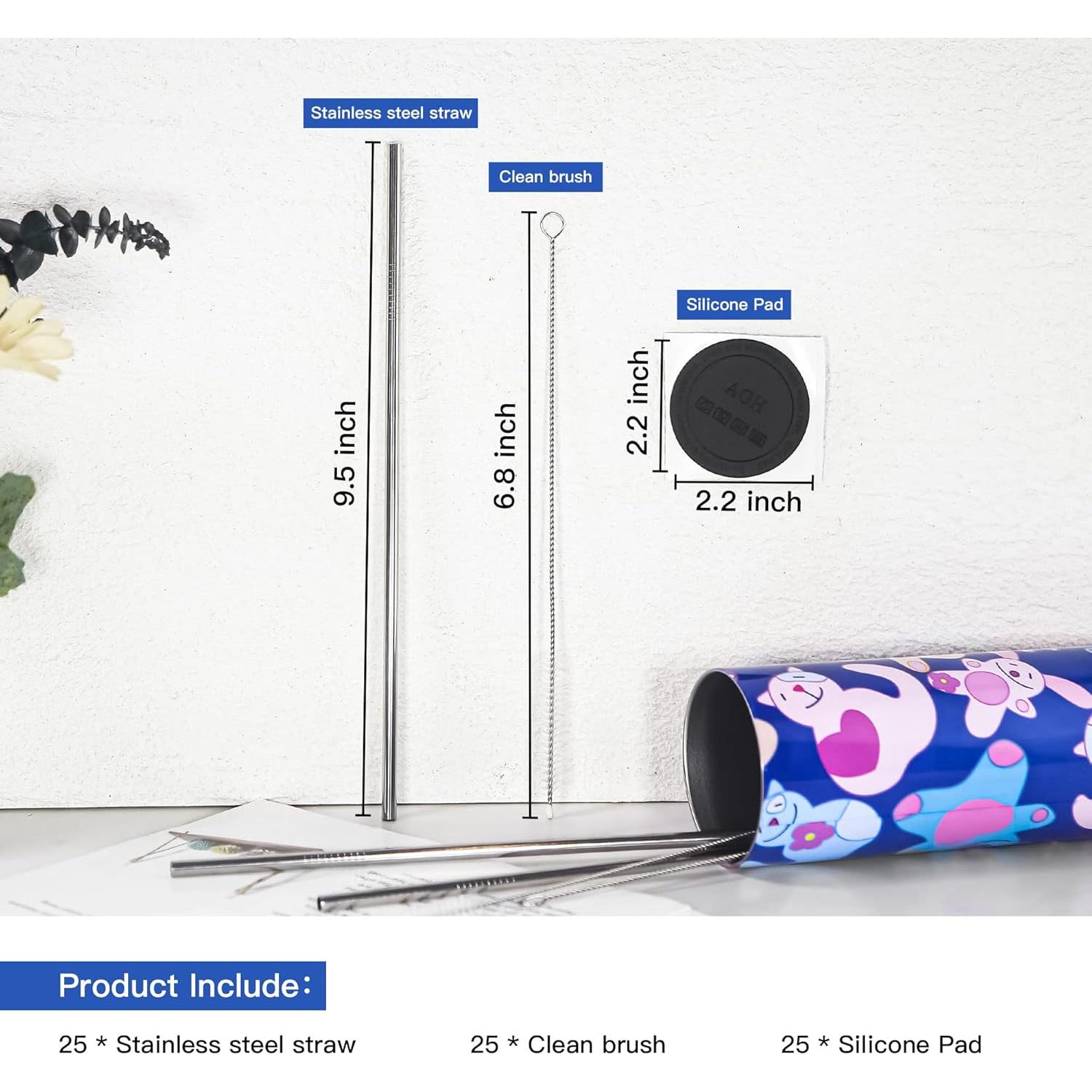 Paquete de 25 Popotes Reutilizables AGH Acero Inoxidable 24.1 cm