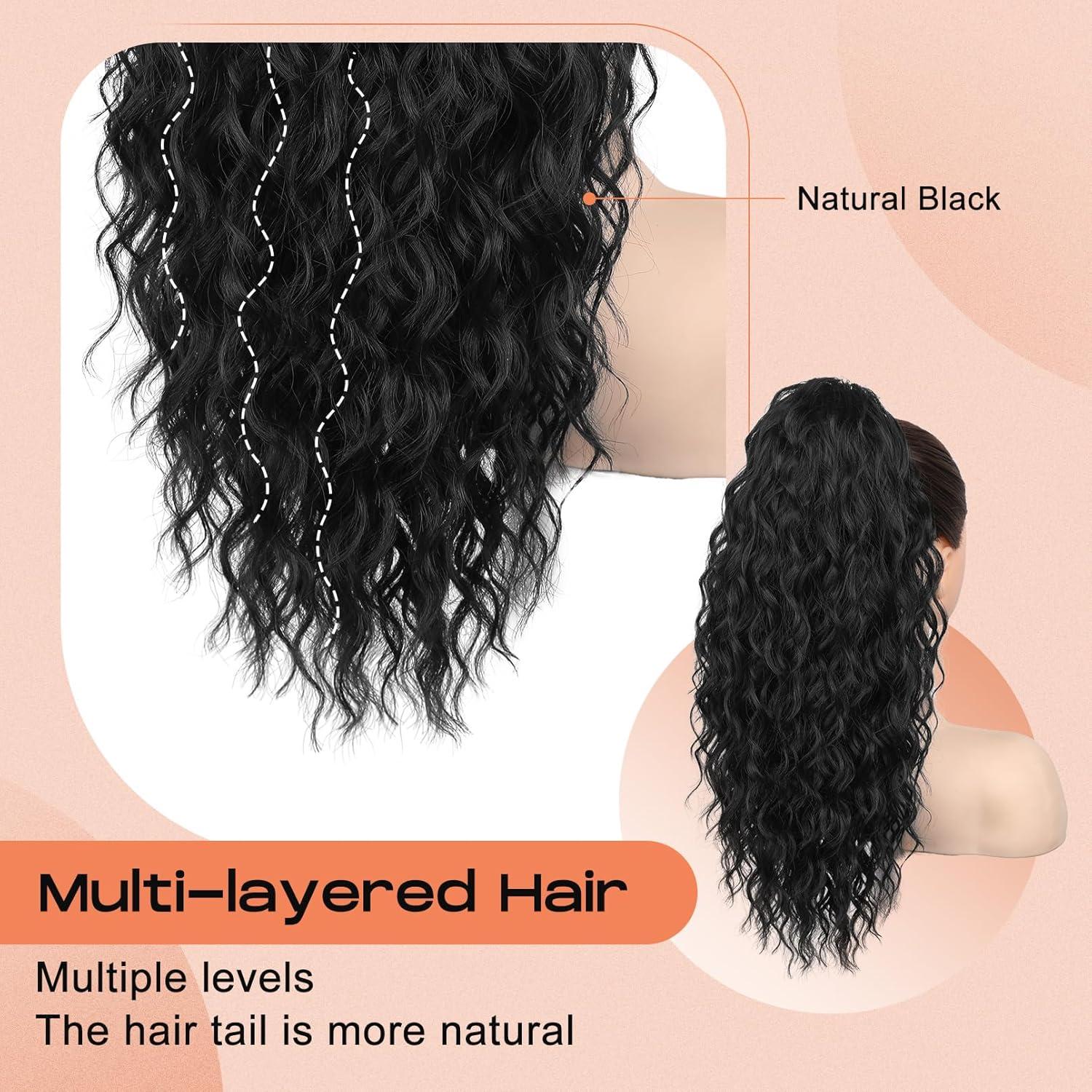 Extensión de Cola de Caballo Rizada SEIKEA 46 cm Negra Clip