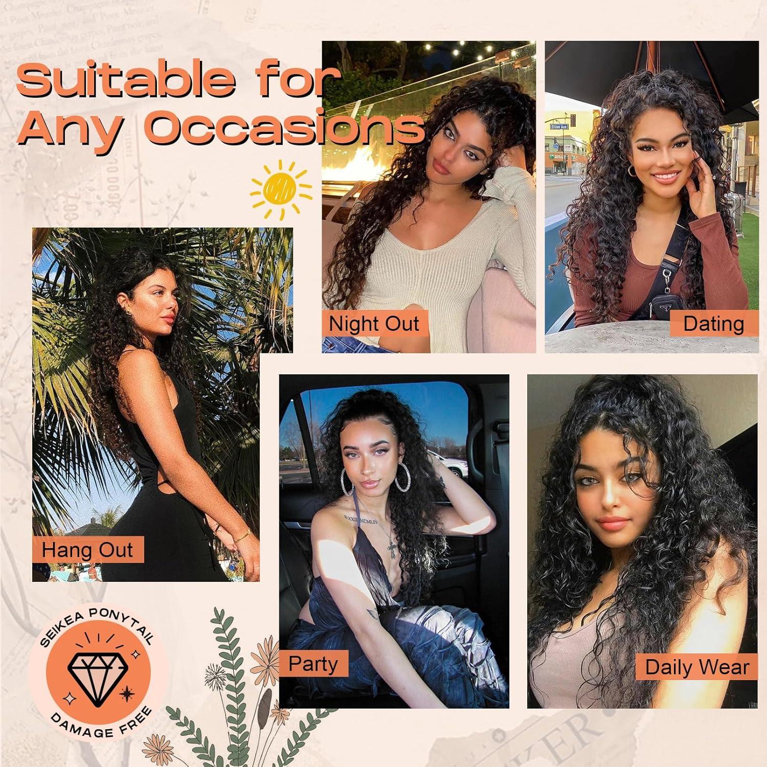 Extensión de Cola de Caballo Rizada SEIKEA 46 cm Negra Clip