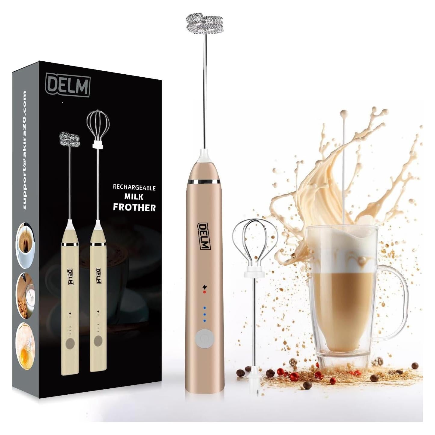 Espumador de Leche Eléctrico DELM Beige - 3 Velocidades, Recargable