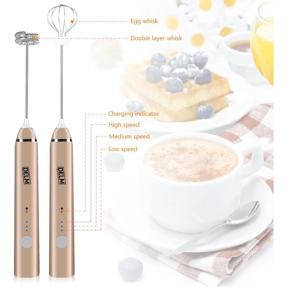 Espumador de Leche Eléctrico DELM Beige - 3 Velocidades, Recargable
