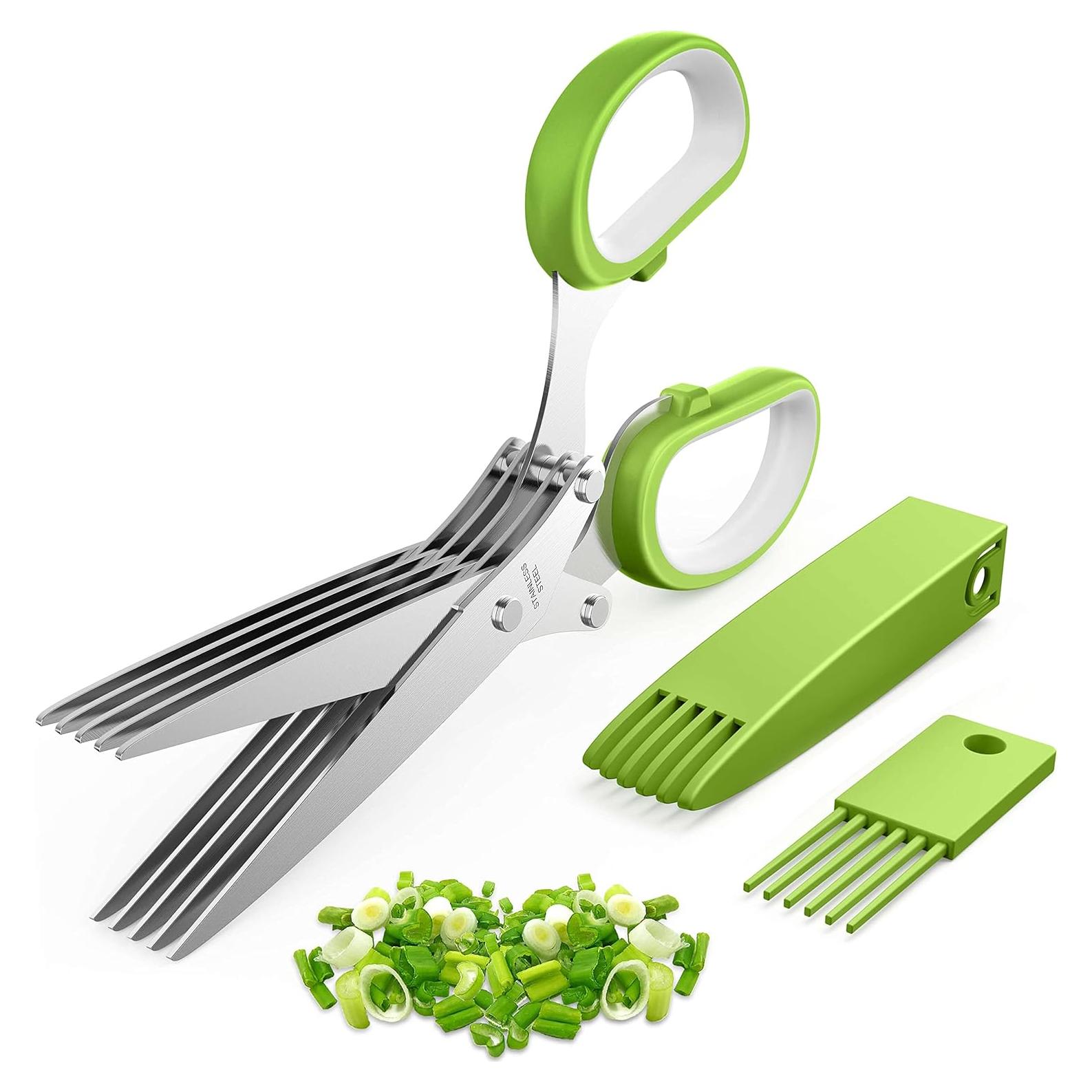 Tijeras de Hierbas JOFUYU 5 Cuchillas Acero Inoxidable Verde