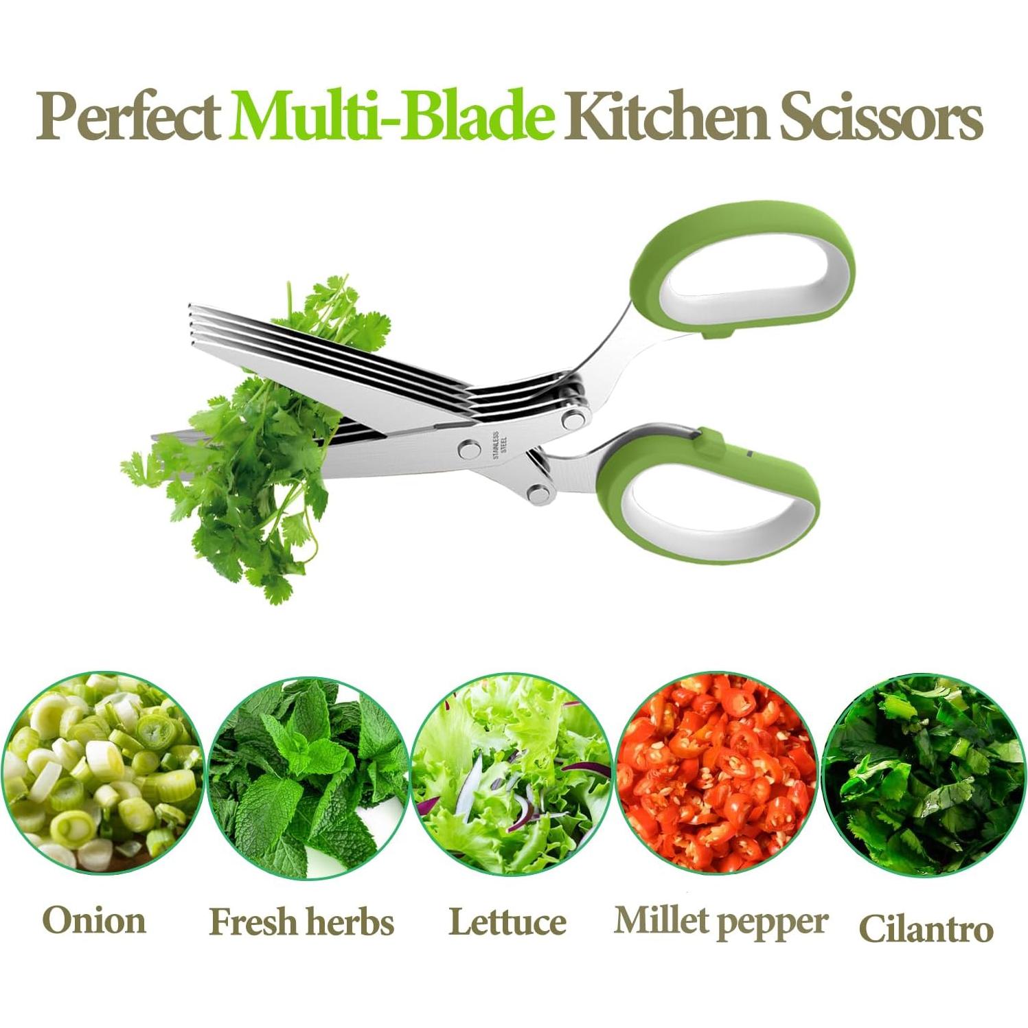 Tijeras de Hierbas JOFUYU 5 Cuchillas Acero Inoxidable Verde