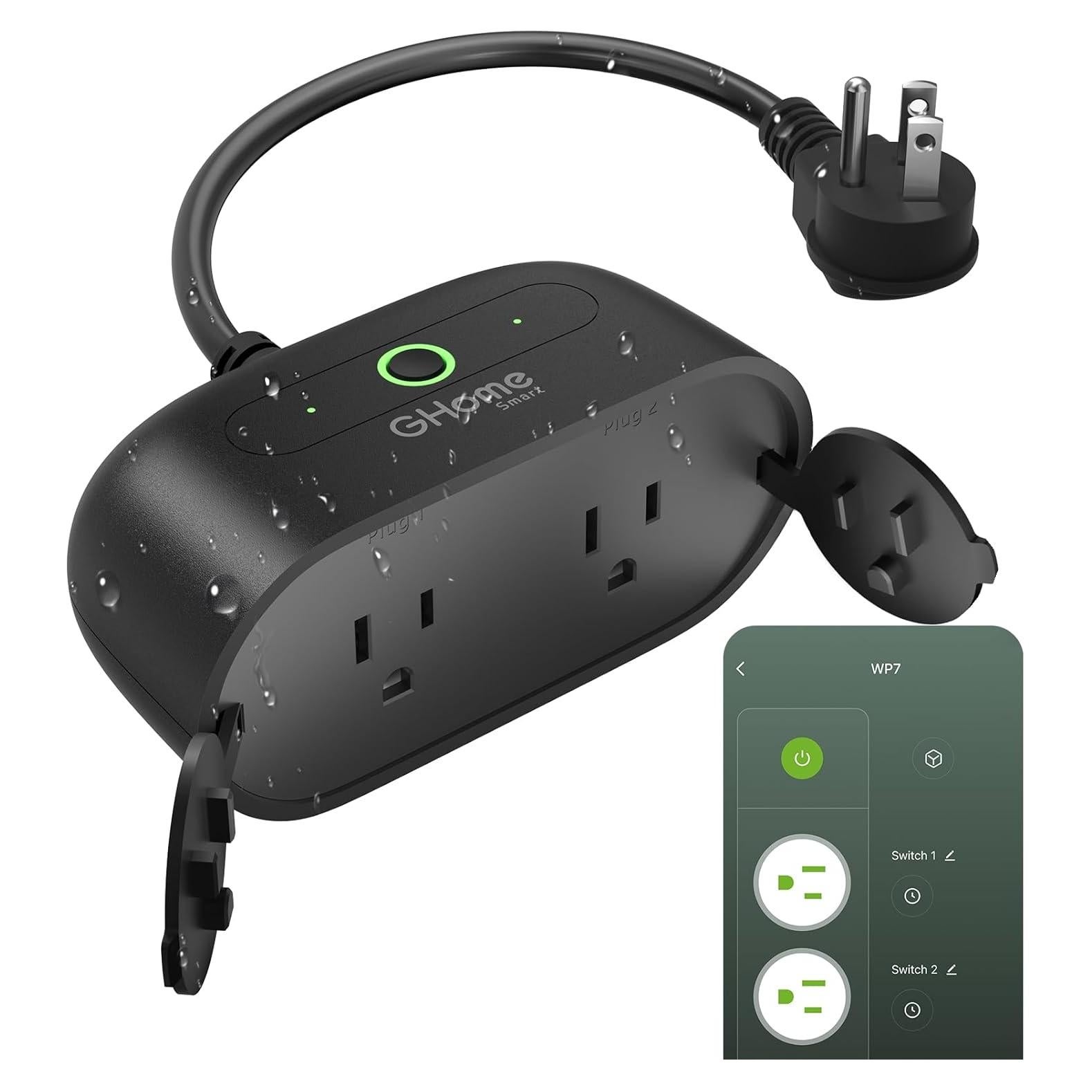 Enchufe Inteligente Exterior GHome Wi-Fi IP64 2 Tomas Control Voz