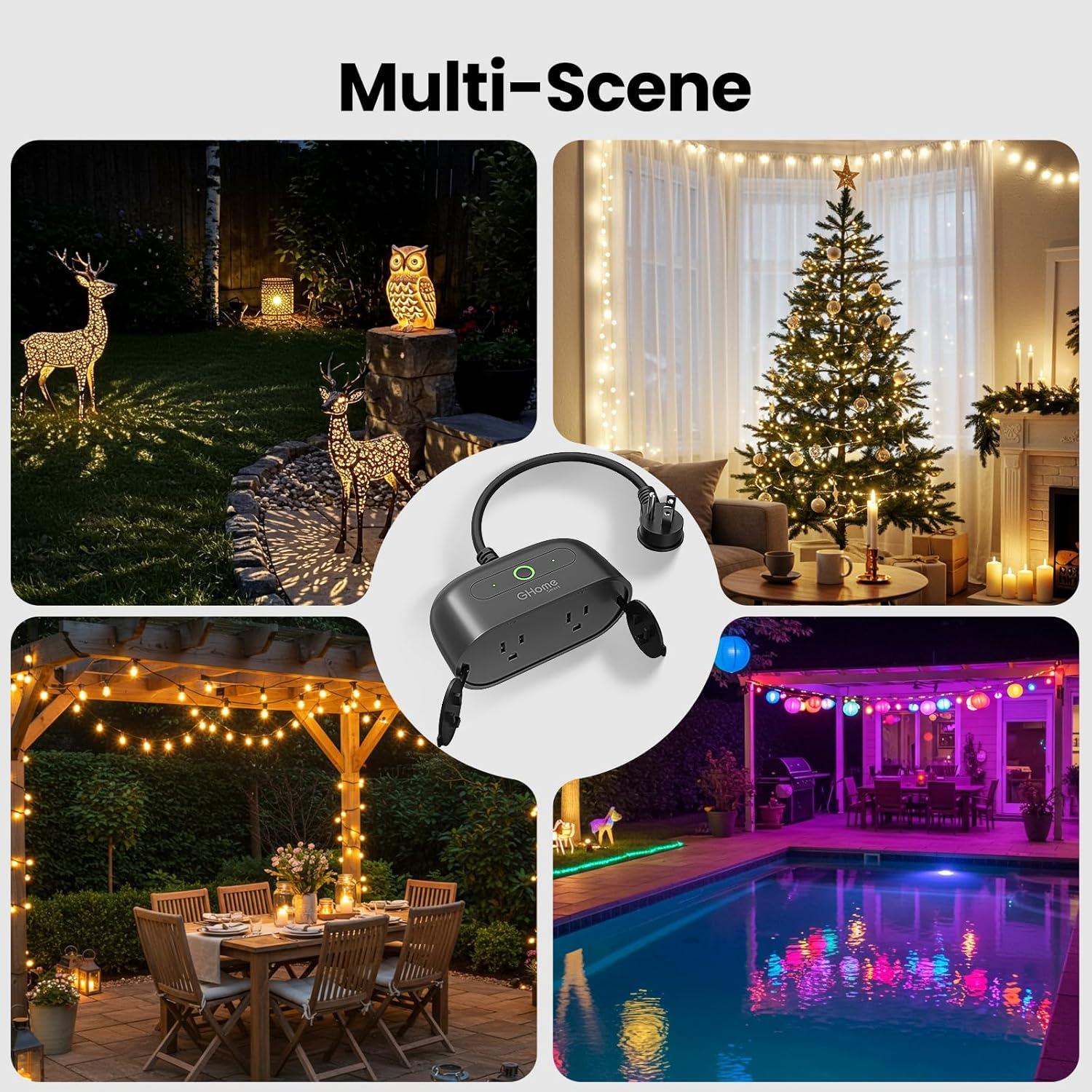 Enchufe Inteligente Exterior GHome Wi-Fi IP64 2 Tomas Control Voz