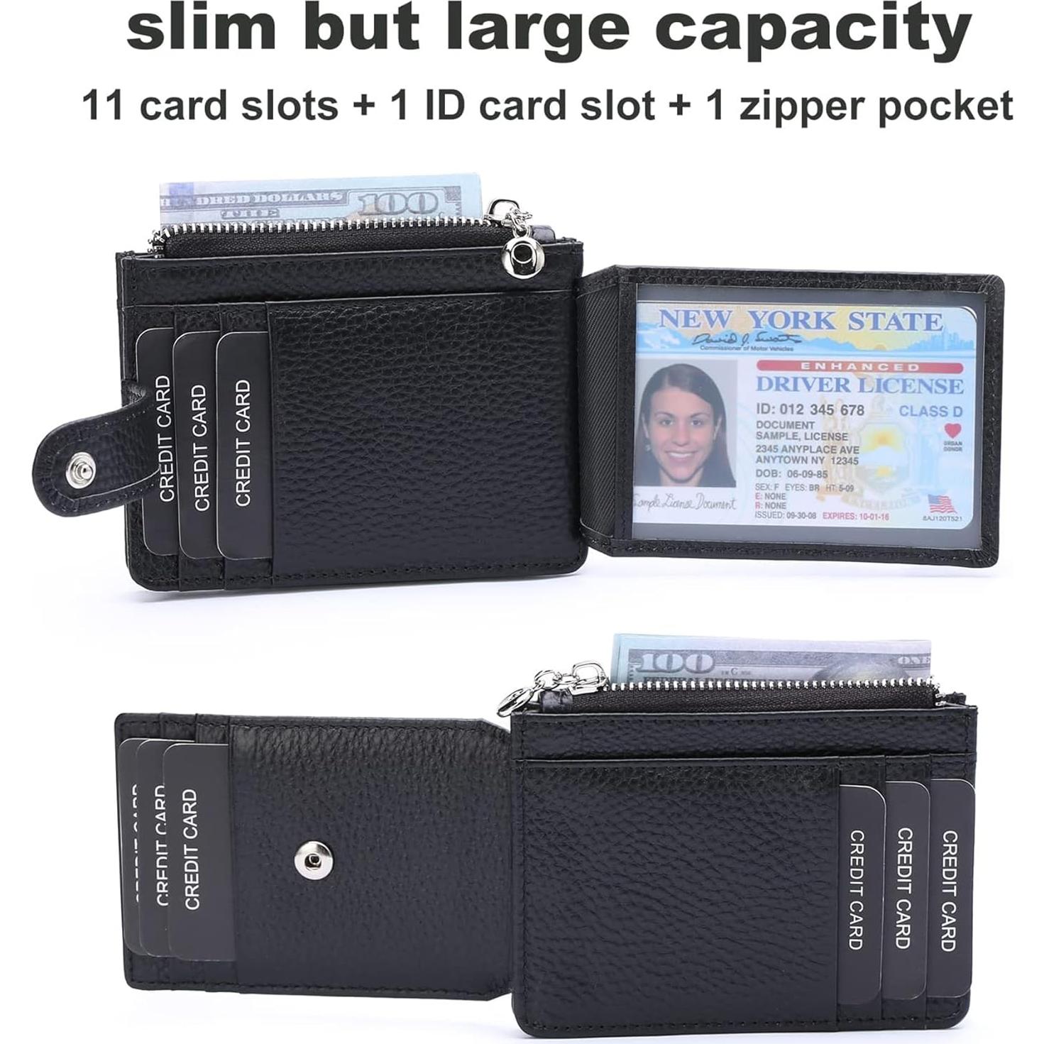 Billetera delgada para mujeres Fependu con bloqueo RFID cuero