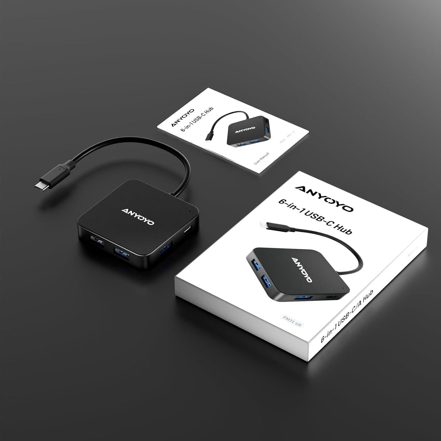 Hub USB 6 en 1 ANYOYO PM31-U6 con 3 USB-A y 3 USB-C