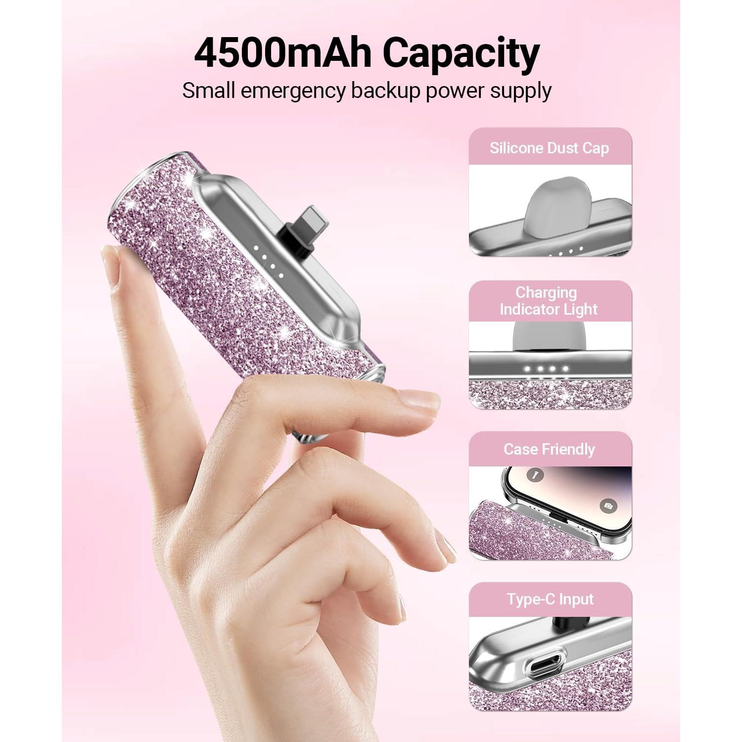 Cargador Portátil Mini 4500mAh para iPhone - Rosa Brillante