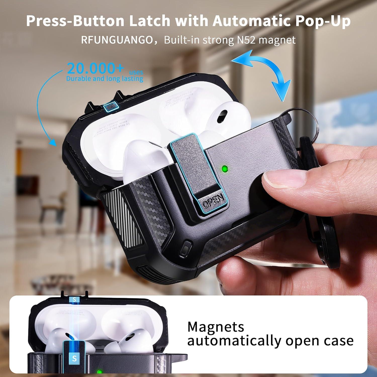 Funda Protectora RFUNGUANGO para AirPods Pro 1 y 2 - Negra