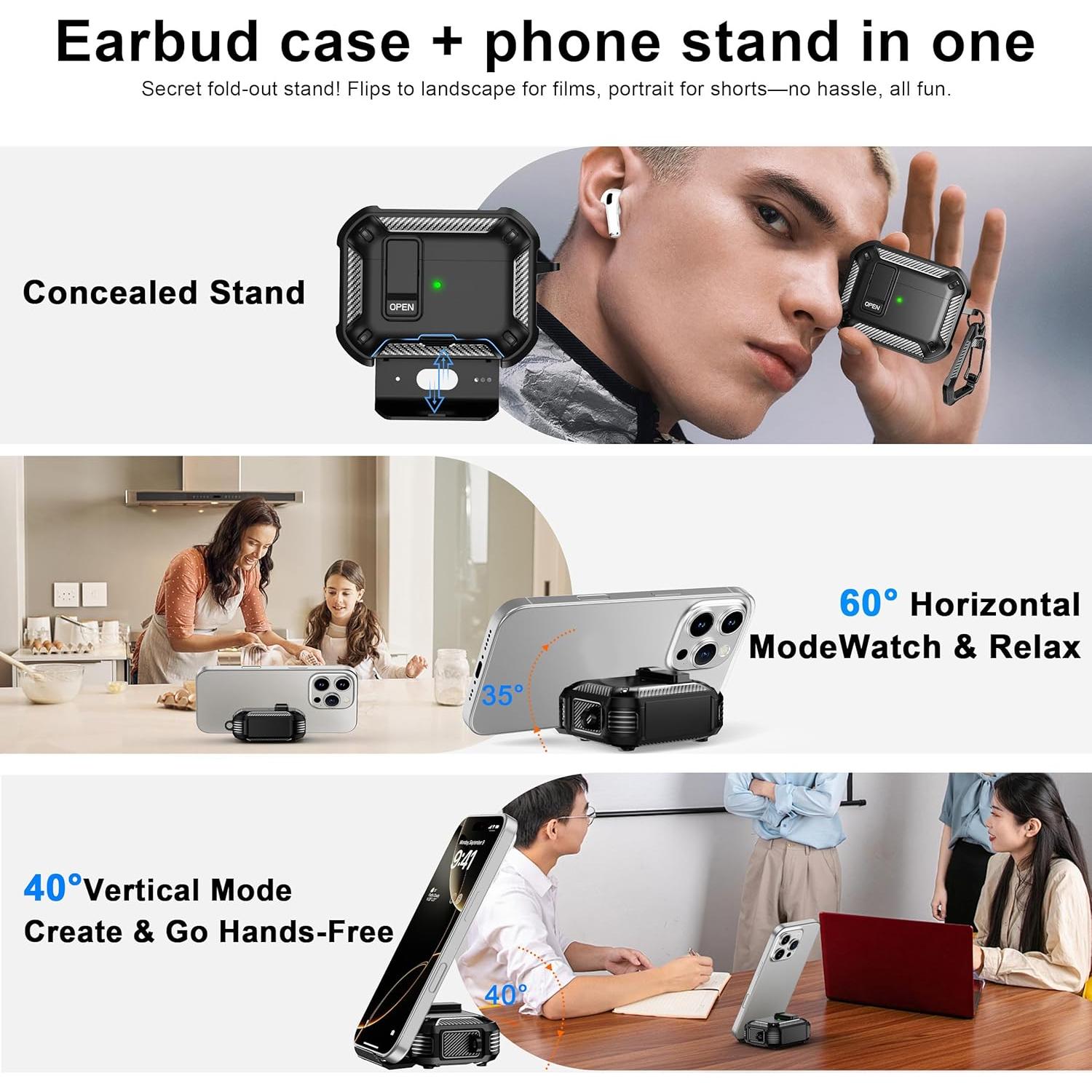 Funda Protectora RFUNGUANGO para AirPods Pro 1 y 2 - Negra