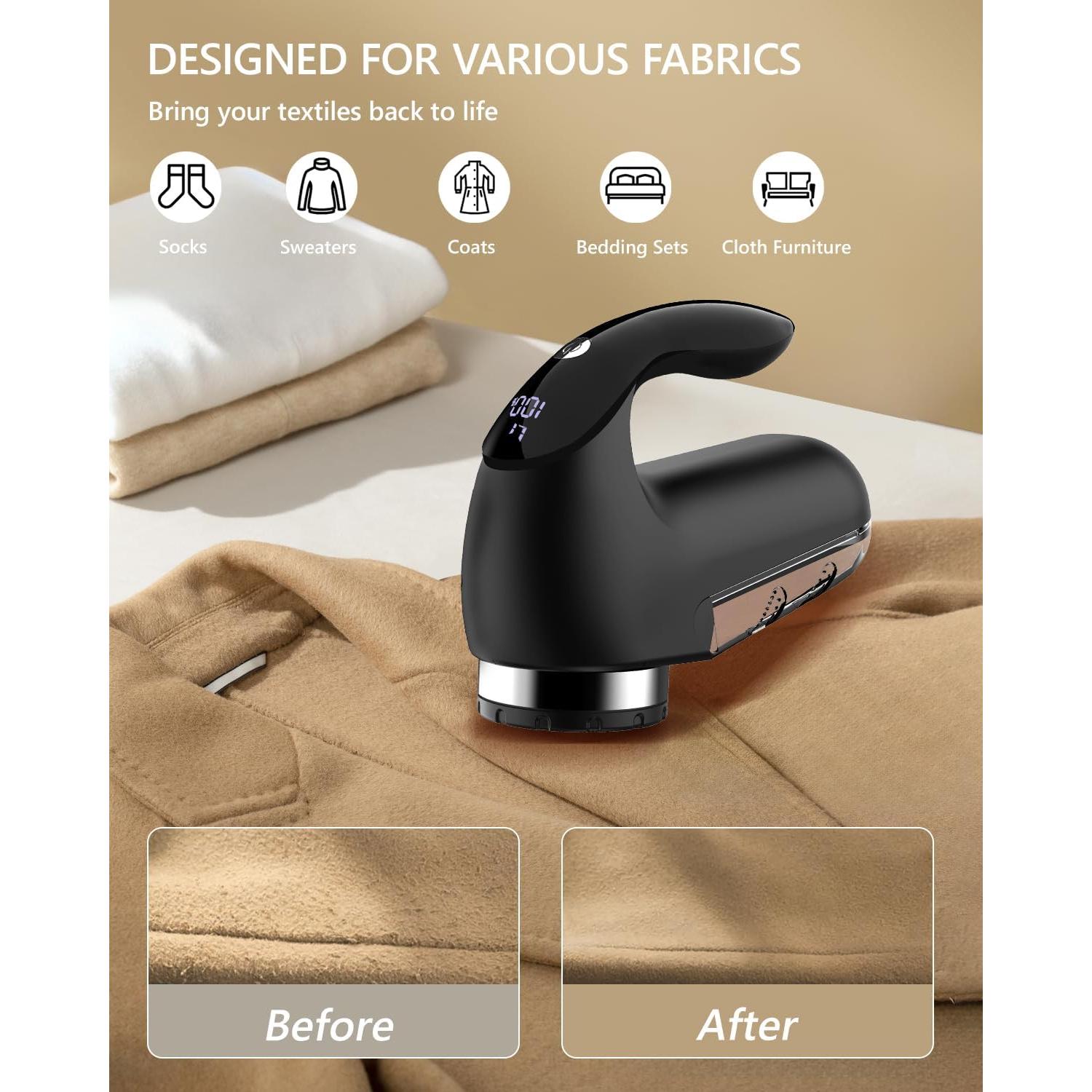 Afeitadora de Tela Eléctrica Super Lint Negro 6 Hojas LED