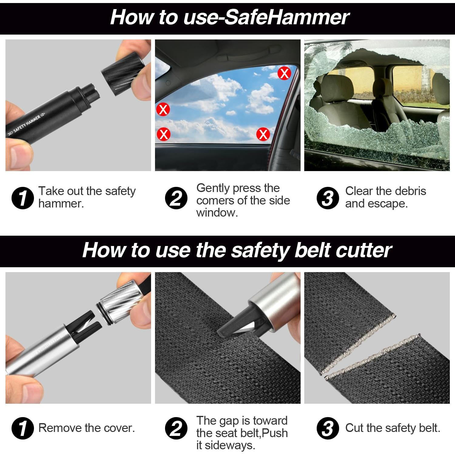 Martillo de Seguridad Aukmak 2 en 1 Rompe Ventanas y Cortador